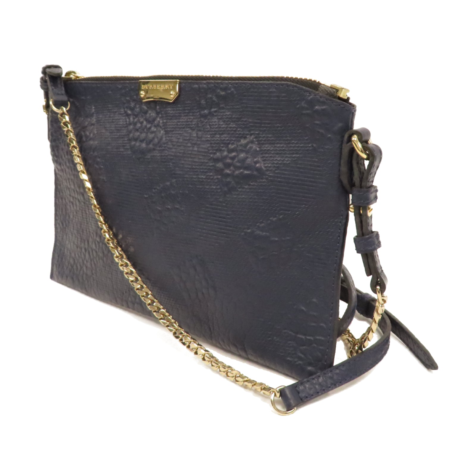 BURBERRY 牛皮皮革Shoulder Bag金扣鏈帶肩背袋深藍色