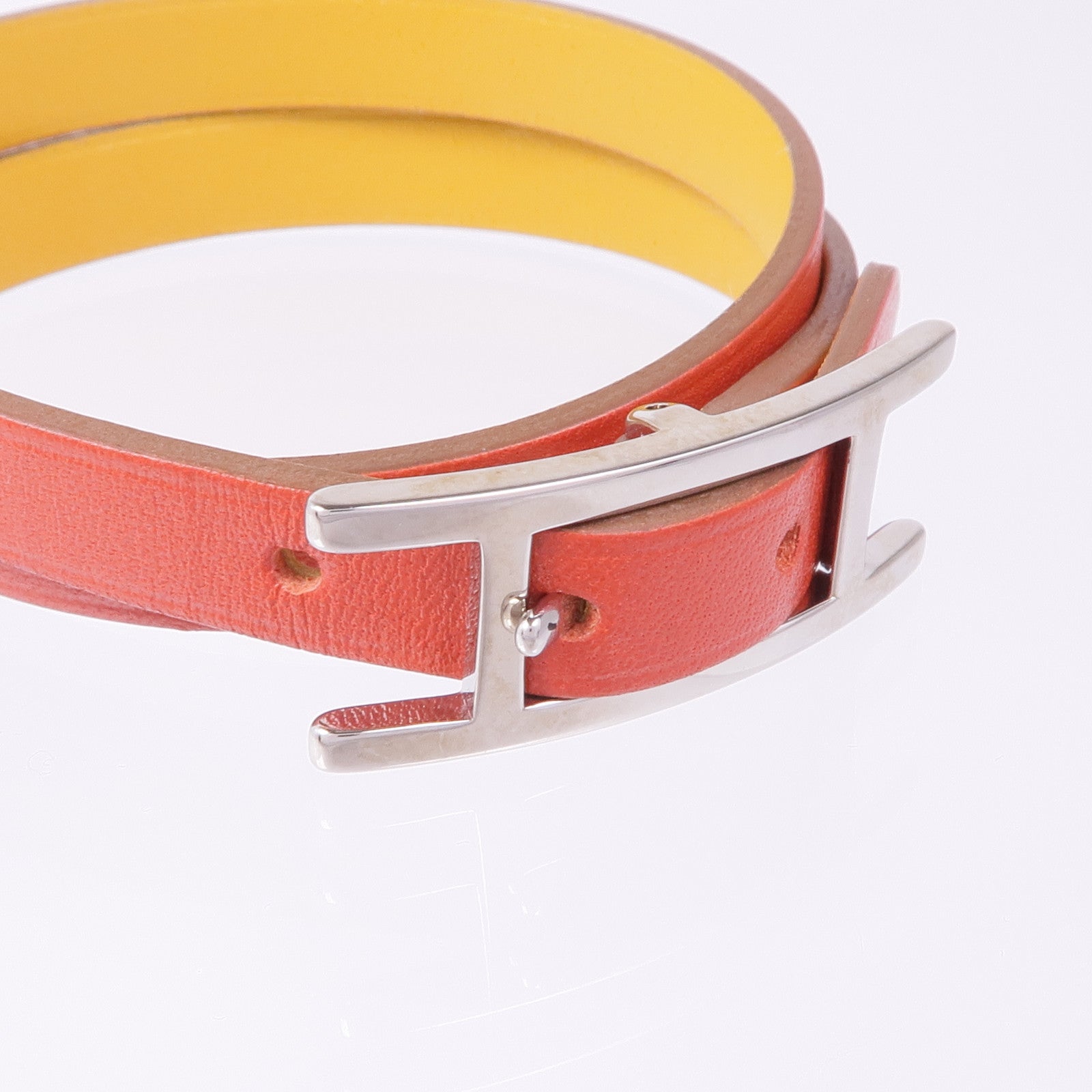 HERMES Swift皮革Behapi Double Tour Bracelet銀扣手帶