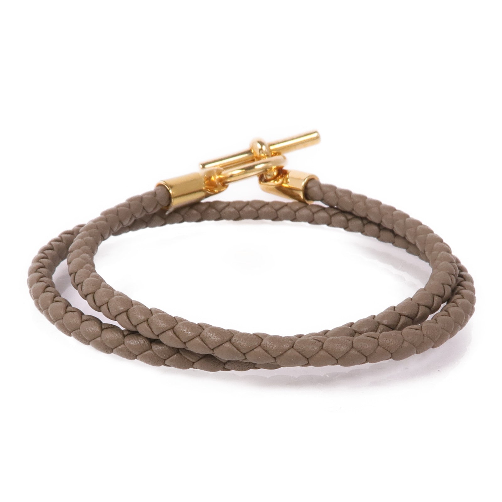 HERMES Swift皮革Glenan Double Tour金扣手鐲Etoupe