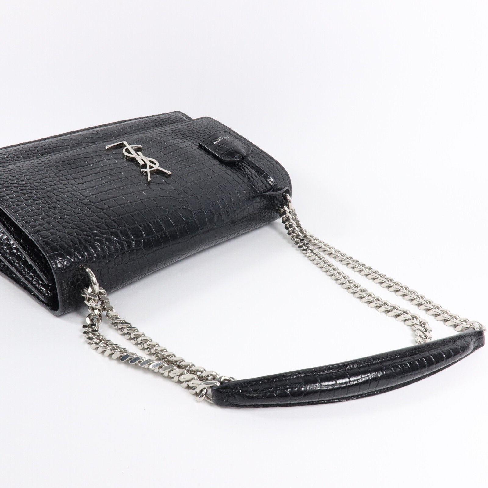 SAINT LAURENT 壓花皮革Sunset Medium鏈帶肩背袋