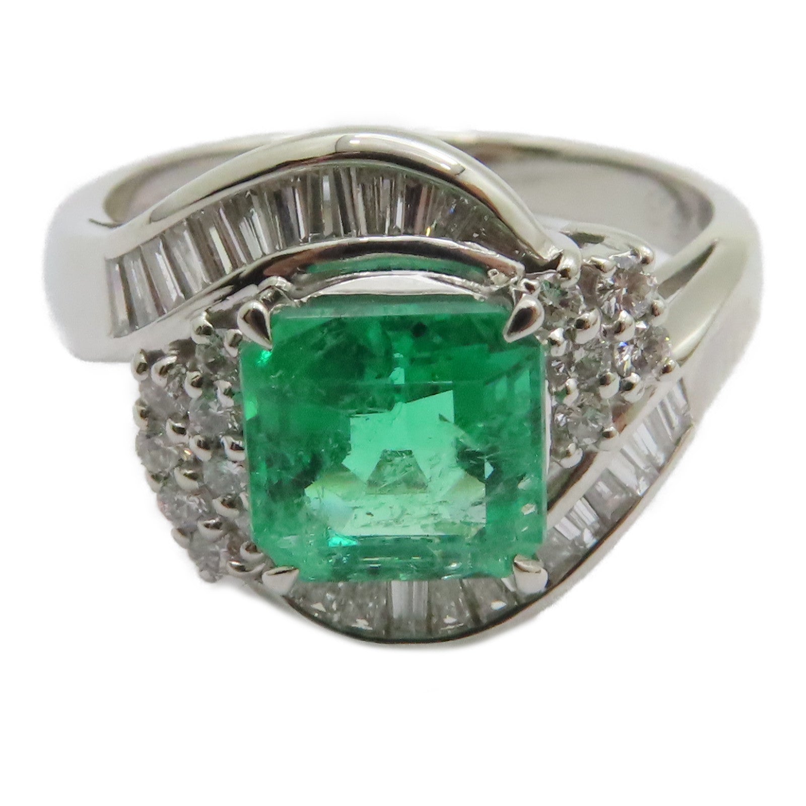JEWELRY 【激減優惠】PT900鉑金Emerald Diamond Ring 1.62ct綠寶石/0.63ct鑽石戒指US#7.25
