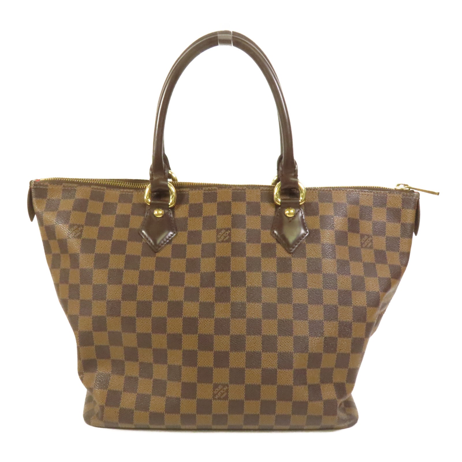 LOUIS VUITTON Damier Saleya MM金扣手挽袋棕色