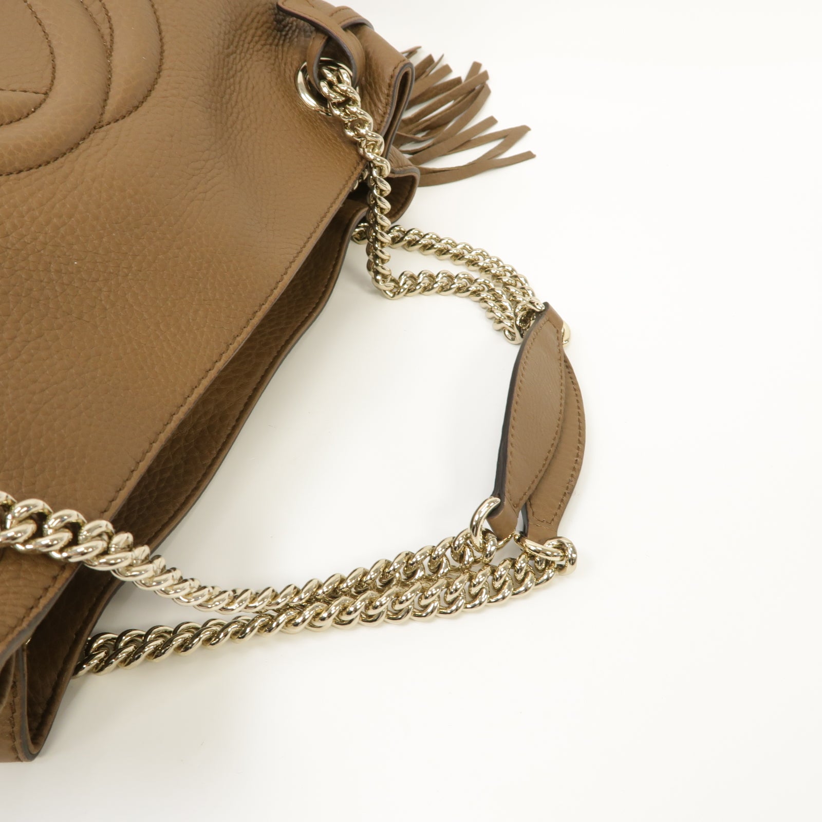 GUCCI 牛皮皮革Chain Shoulder Bag金扣鏈帶肩背袋啡色