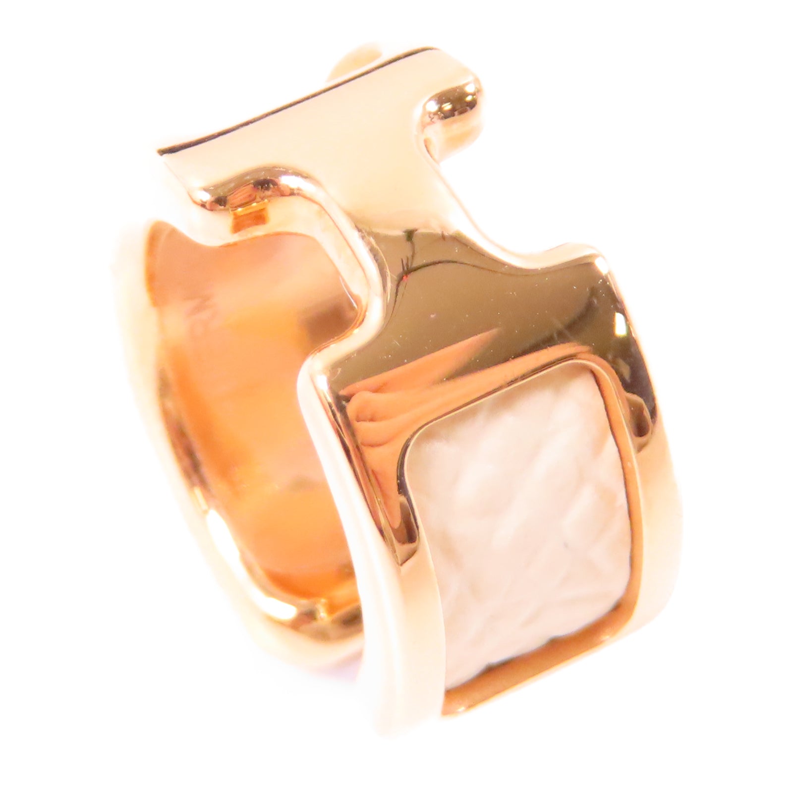 HERMES Metal/Epsom皮革 Olympe Ear Cuff耳環白色/金色
