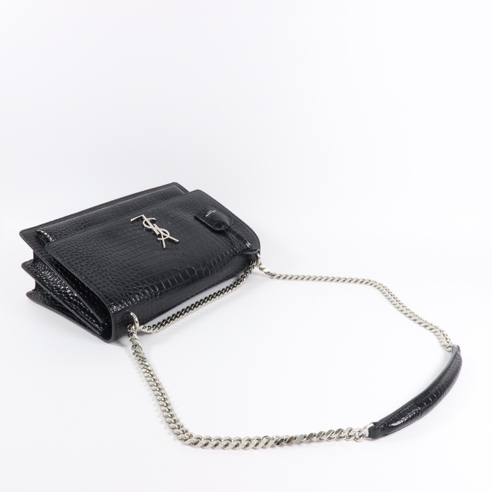 SAINT LAURENT 壓花皮革Sunset Medium鏈帶肩背袋