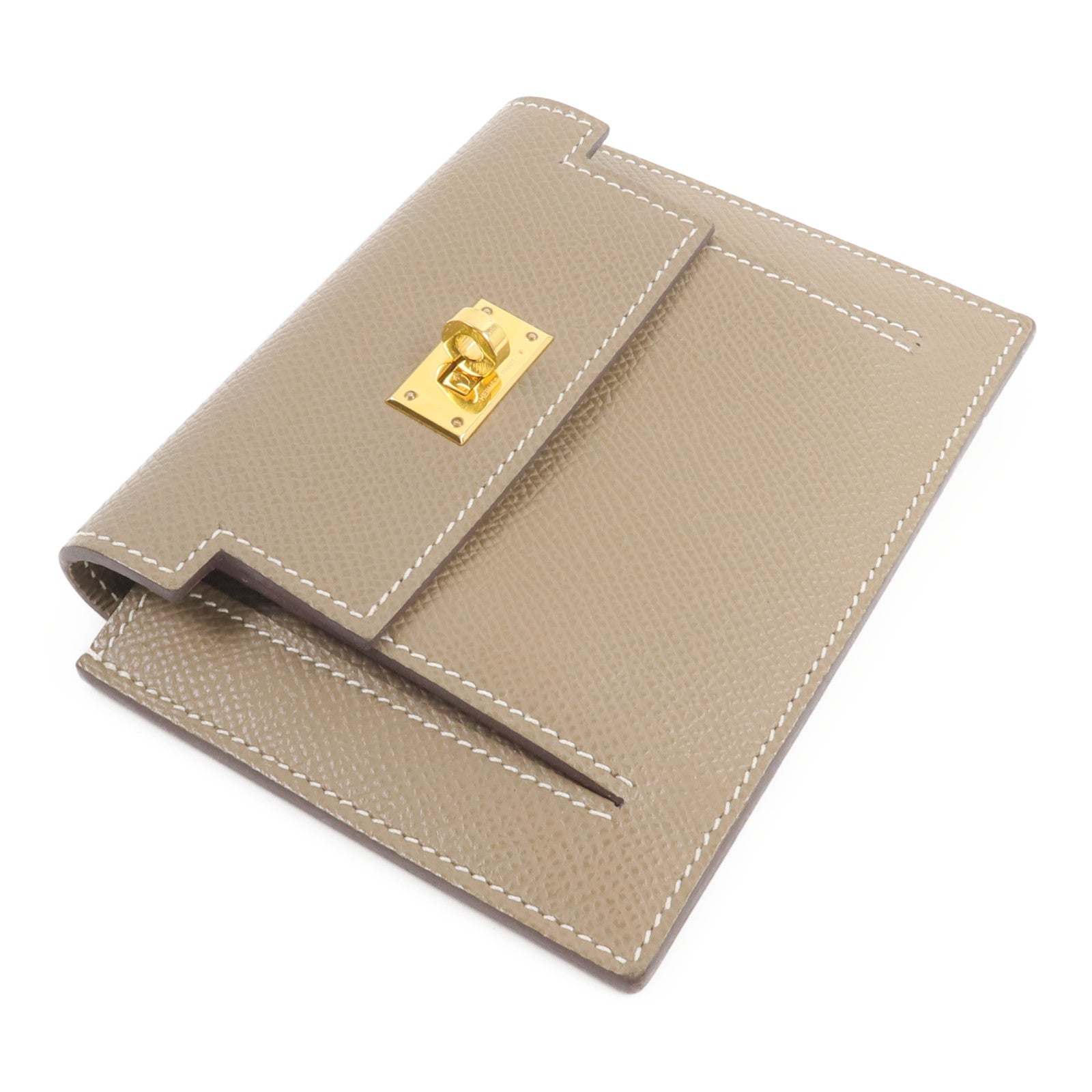 HERMES Epsom皮革Kelly Pockt Compact Wallet錢包Etoupe