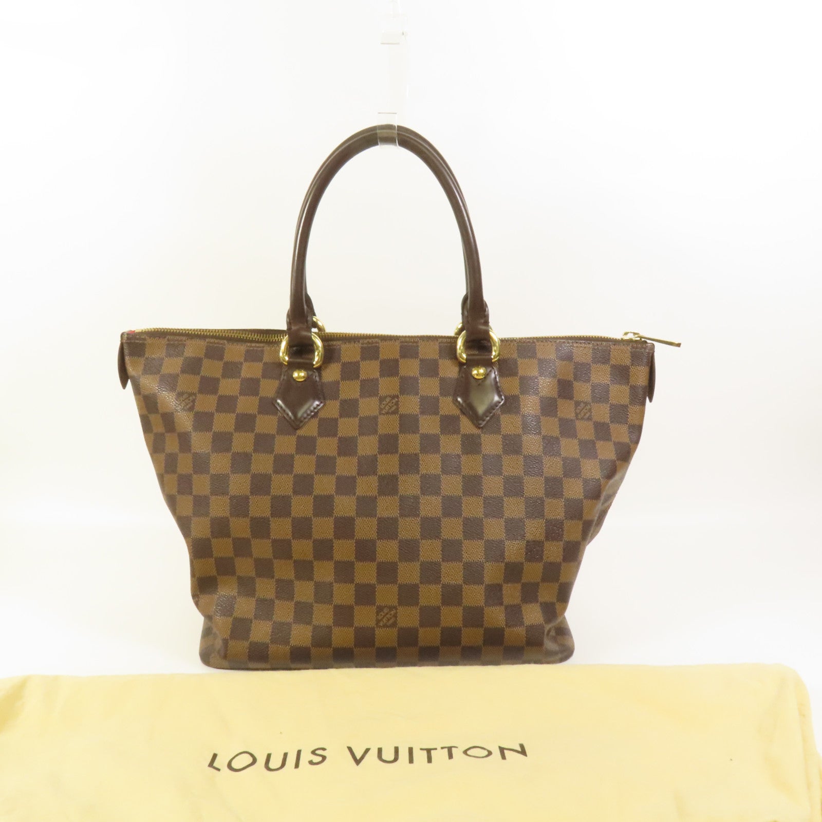 LOUIS VUITTON Damier Saleya MM金扣手挽袋棕色