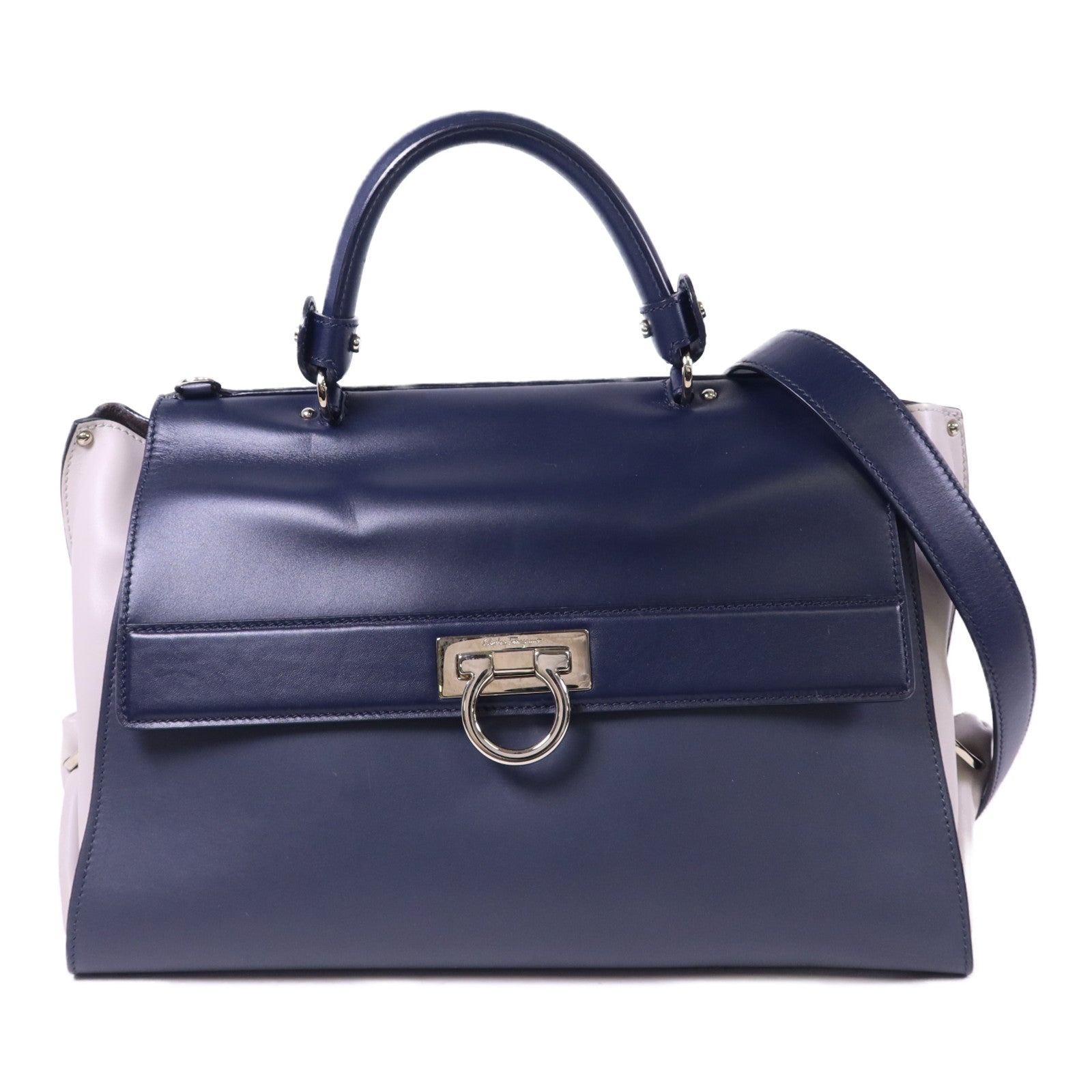 Salvatore Ferragamo 牛皮皮革2 Way Shoulder Bag銀扣手挽肩背兩用袋