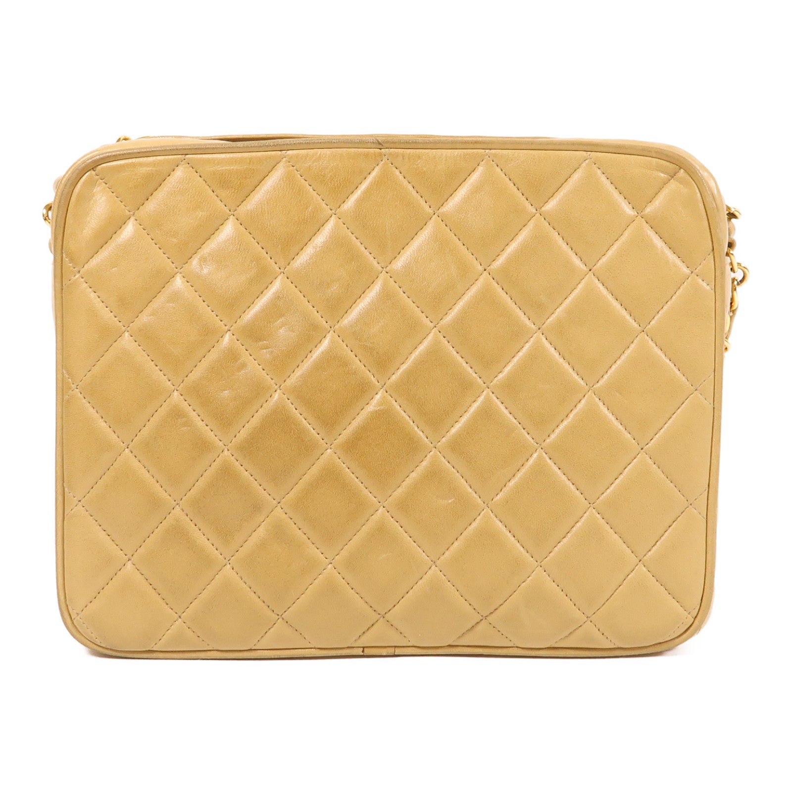 CHANEL 羊皮皮革Vintage Chain Shoulder金扣鏈帶肩背袋黃色