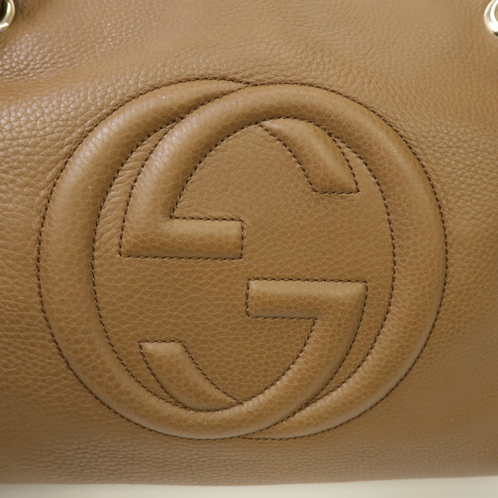 GUCCI 牛皮皮革Chain Shoulder Bag金扣鏈帶肩背袋啡色