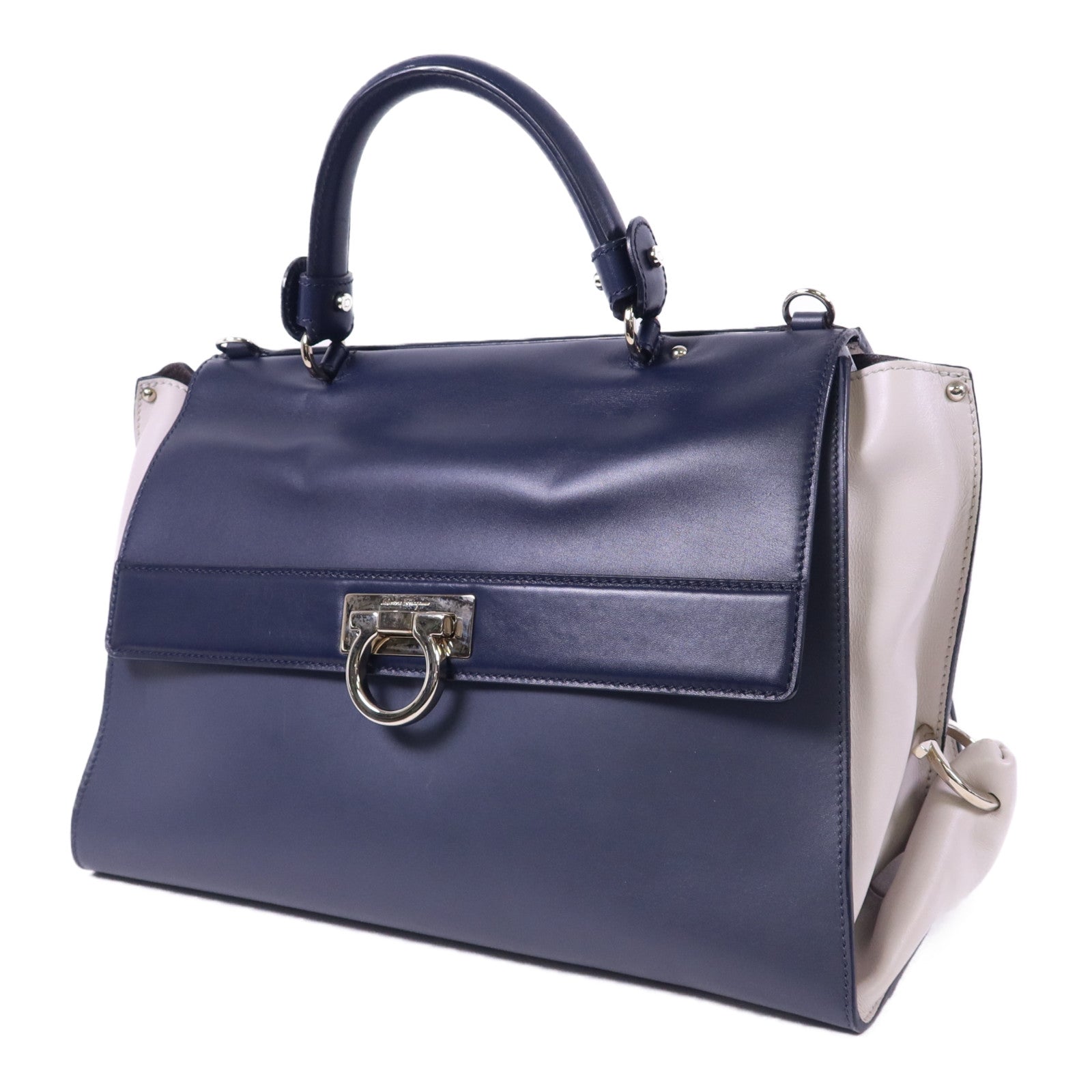 Salvatore Ferragamo 牛皮皮革2 Way Shoulder Bag銀扣手挽肩背兩用袋