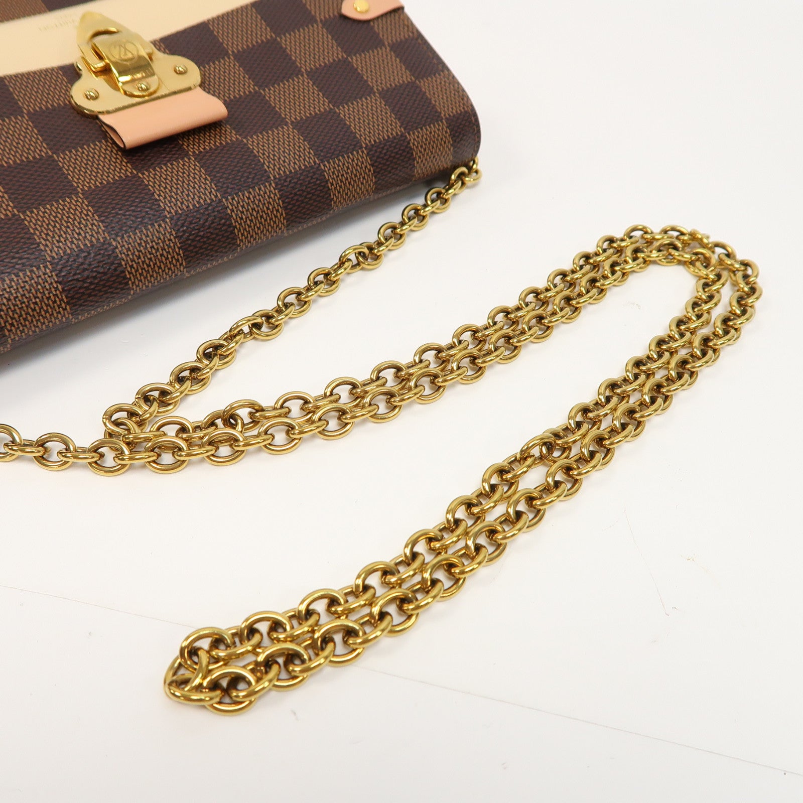 LOUIS VUITTON Damier Vavin WOC金扣鏈帶肩背袋啡色/白色