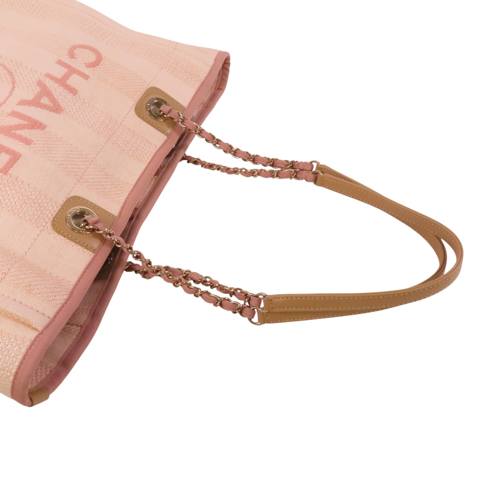 CHANEL 帆布Deauville MM銀扣肩背袋