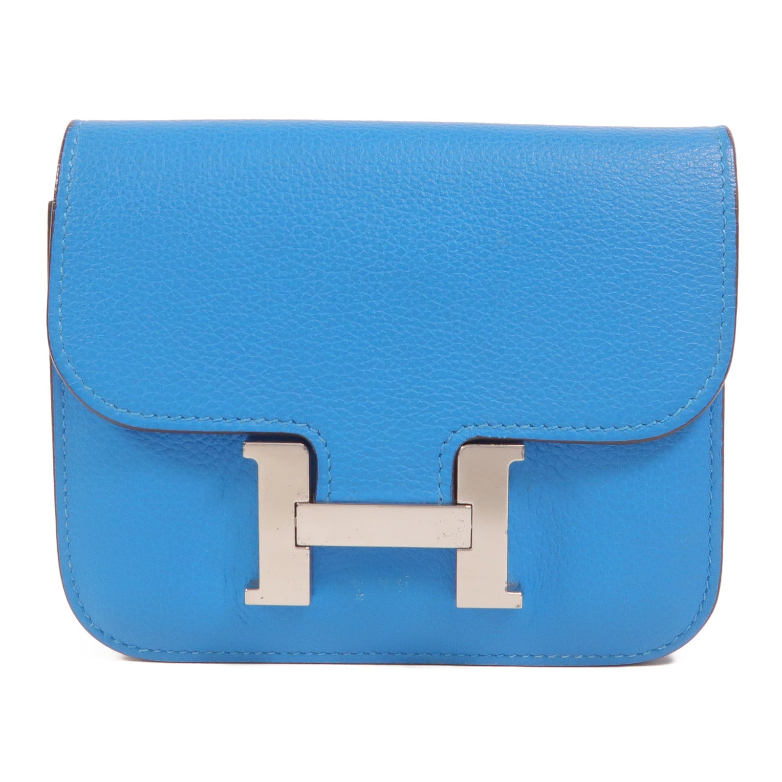 HERMES Evercolor皮革Constance Slim Wallet錢包Bleu Zanzibar