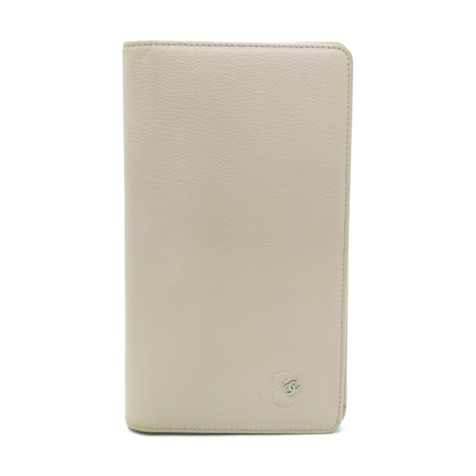 CHANEL Cowhide Leather Long Wallet Silver Buckle Long Wallet Pink