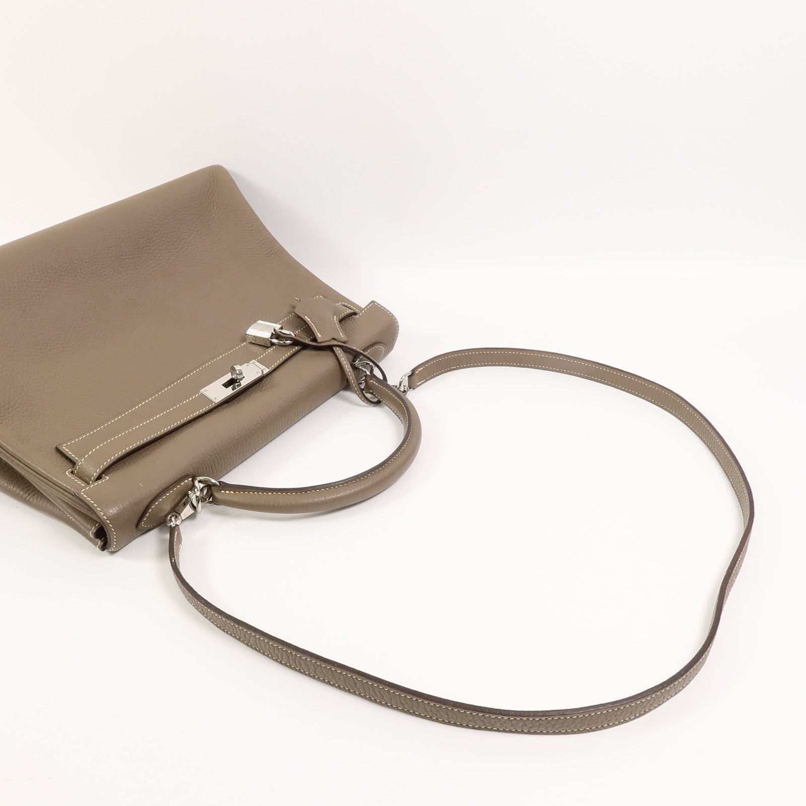 HERMES Clemence皮革Kelly 32手挽肩背兩用袋Etoupe