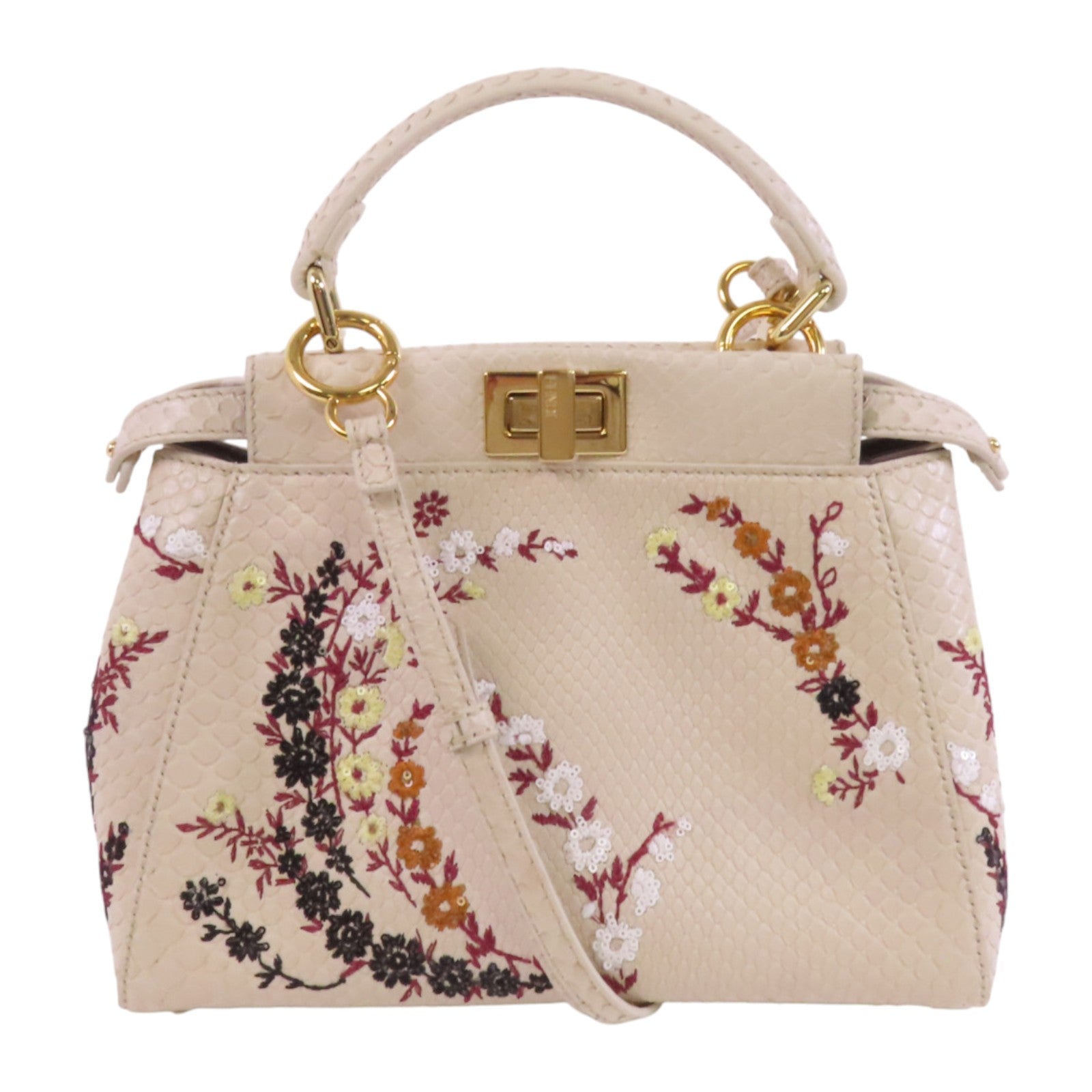FENDI 蛇皮皮革Peekaboo金扣手挽肩背袋兩用袋