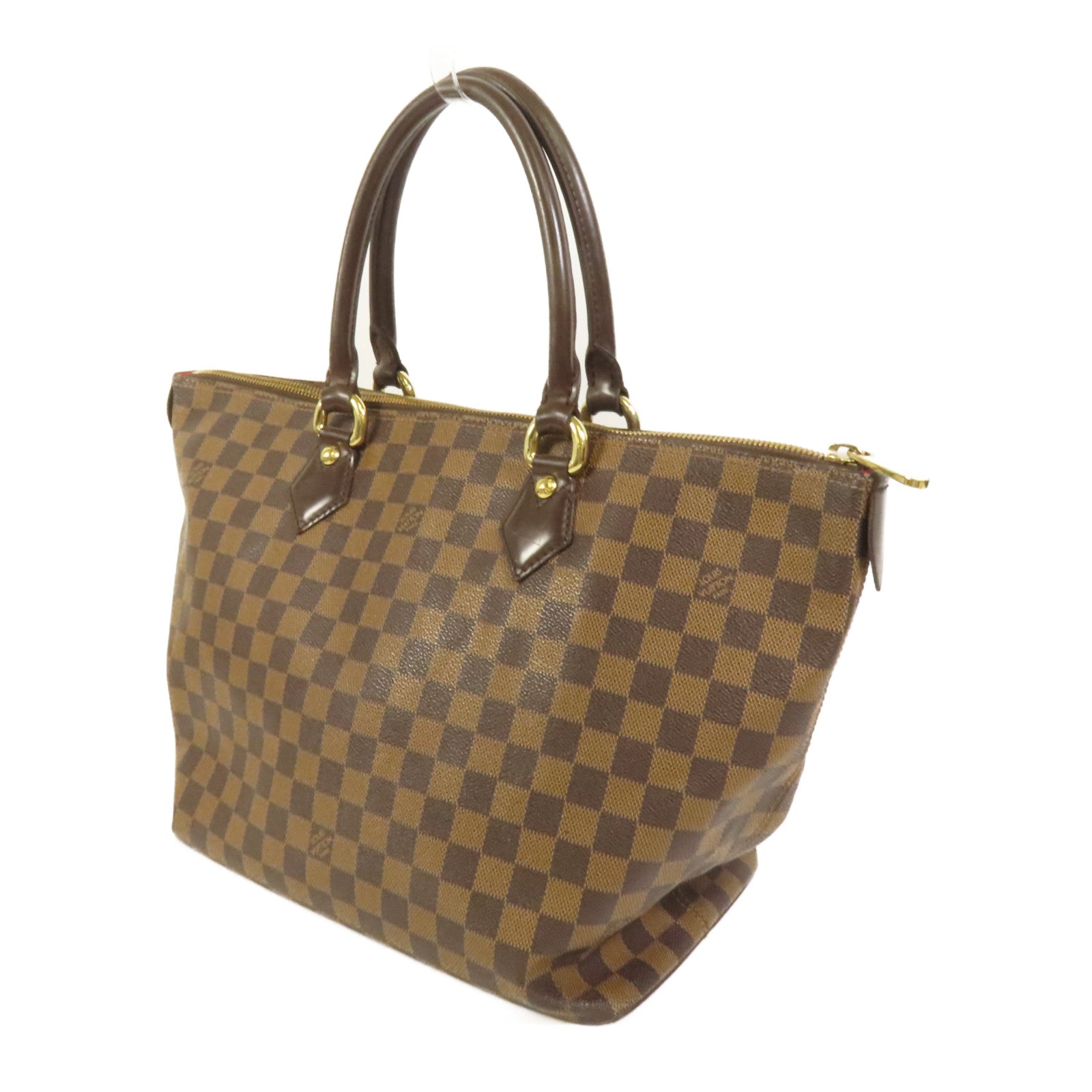LOUIS VUITTON Damier Saleya MM金扣手挽袋棕色