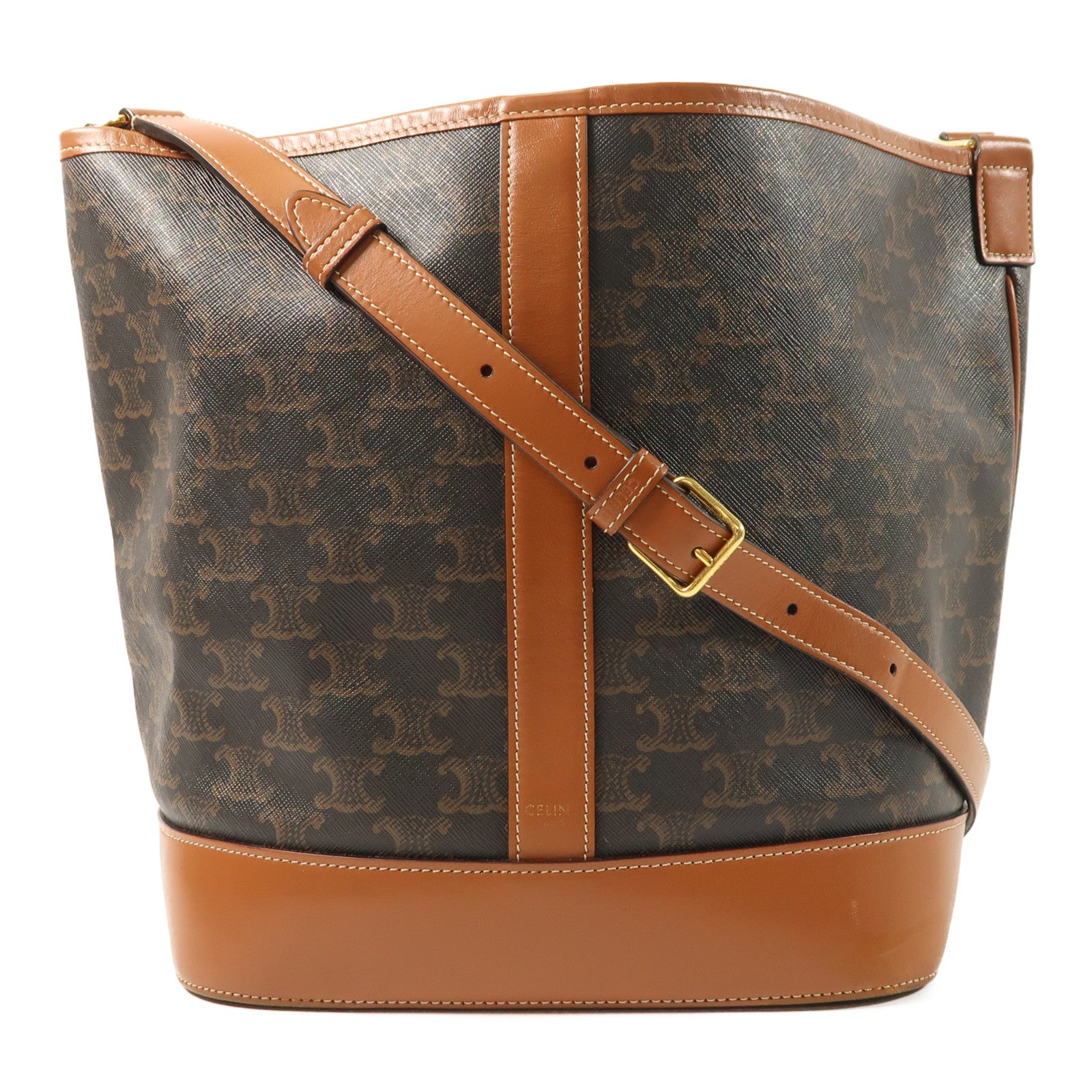 CELINE 塗層帆布Medium Bucket In Triomphe金扣肩背袋