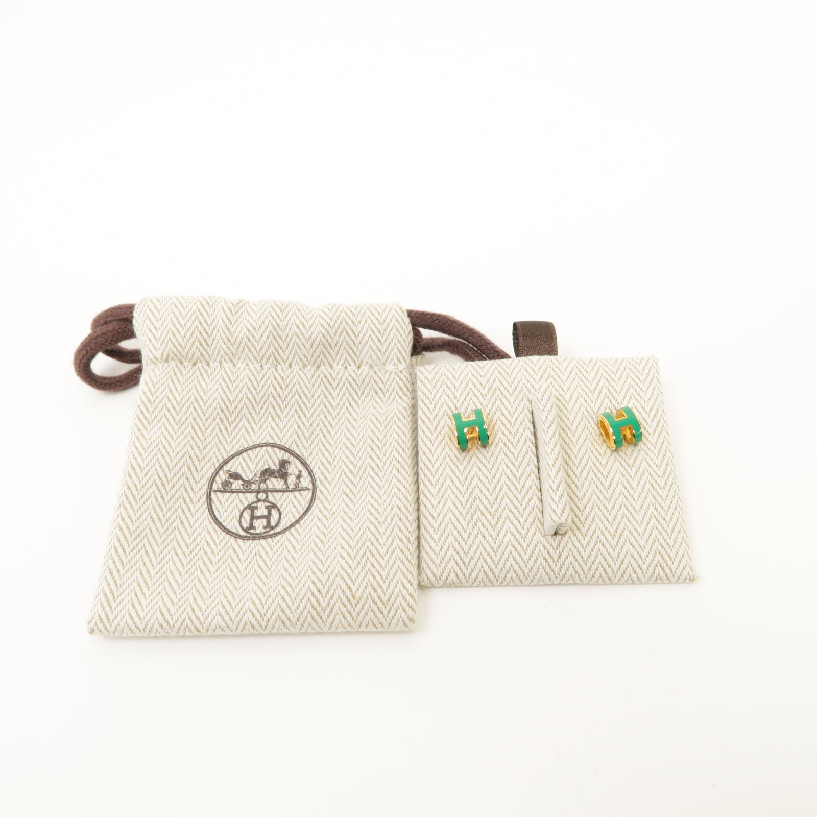 HERMES 金屬Mini Pop H Earrings耳環綠色/金色