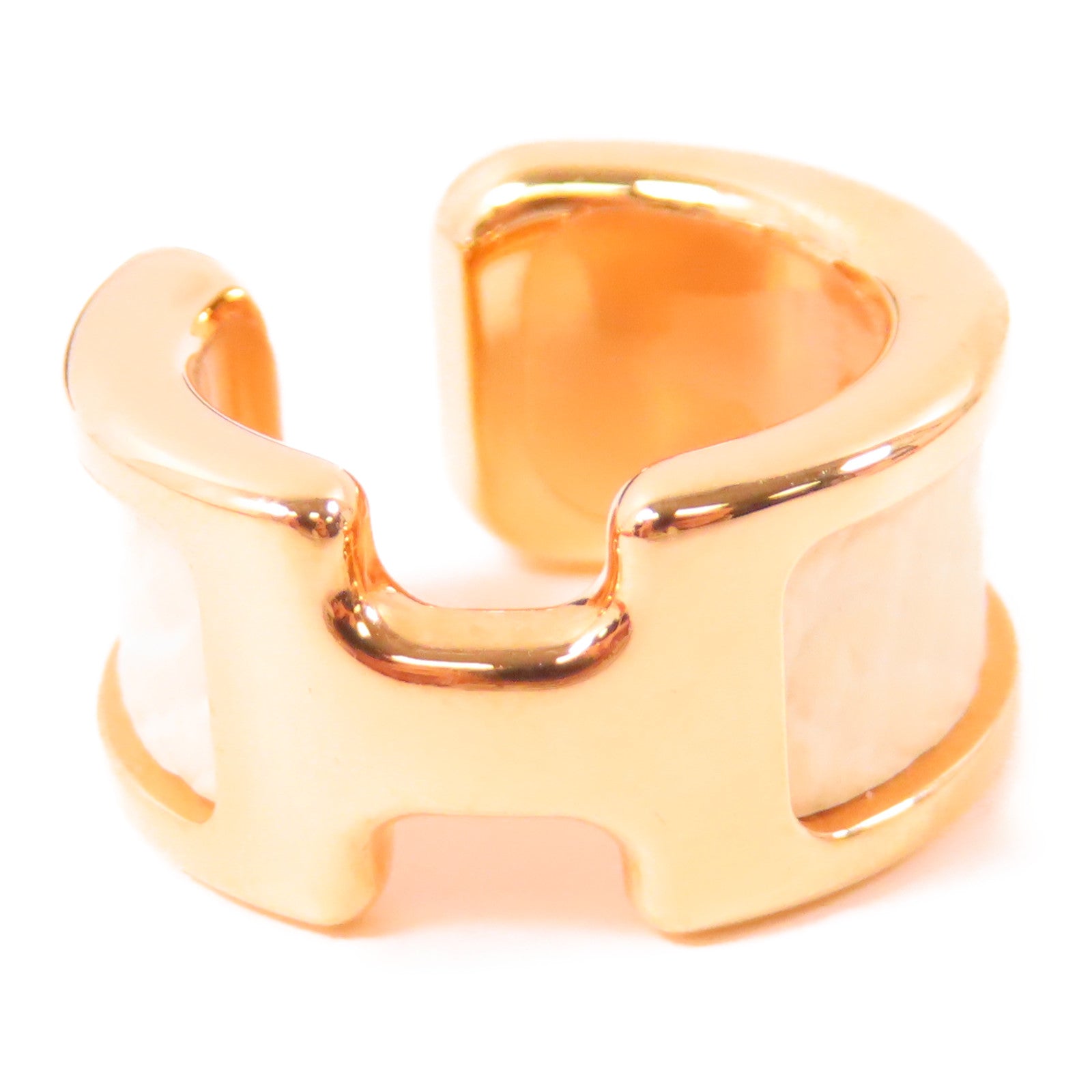 HERMES Metal/Epsom皮革 Olympe Ear Cuff耳環白色/金色