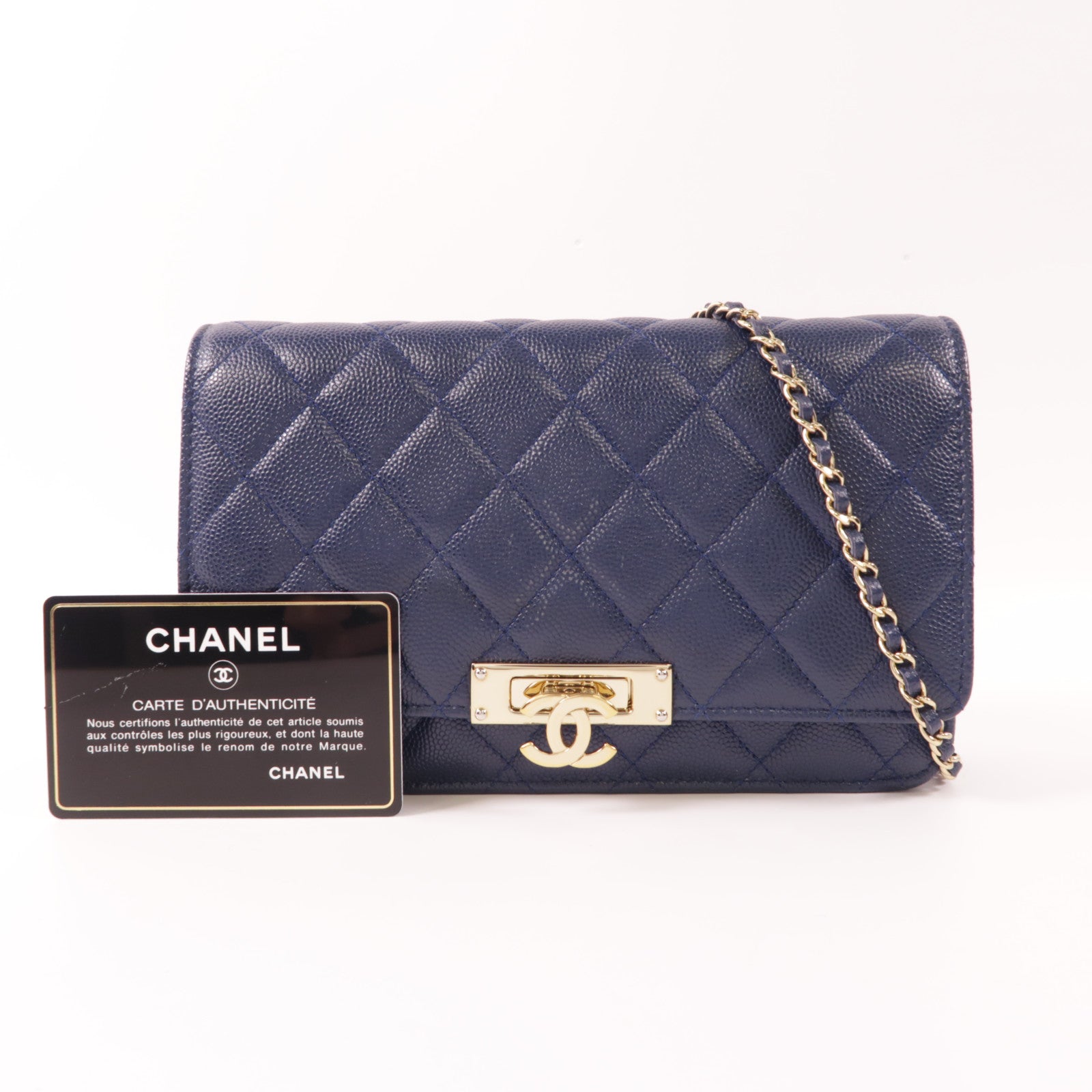 CHANEL 牛皮皮革Shoulder Bag金扣鏈帶肩背袋