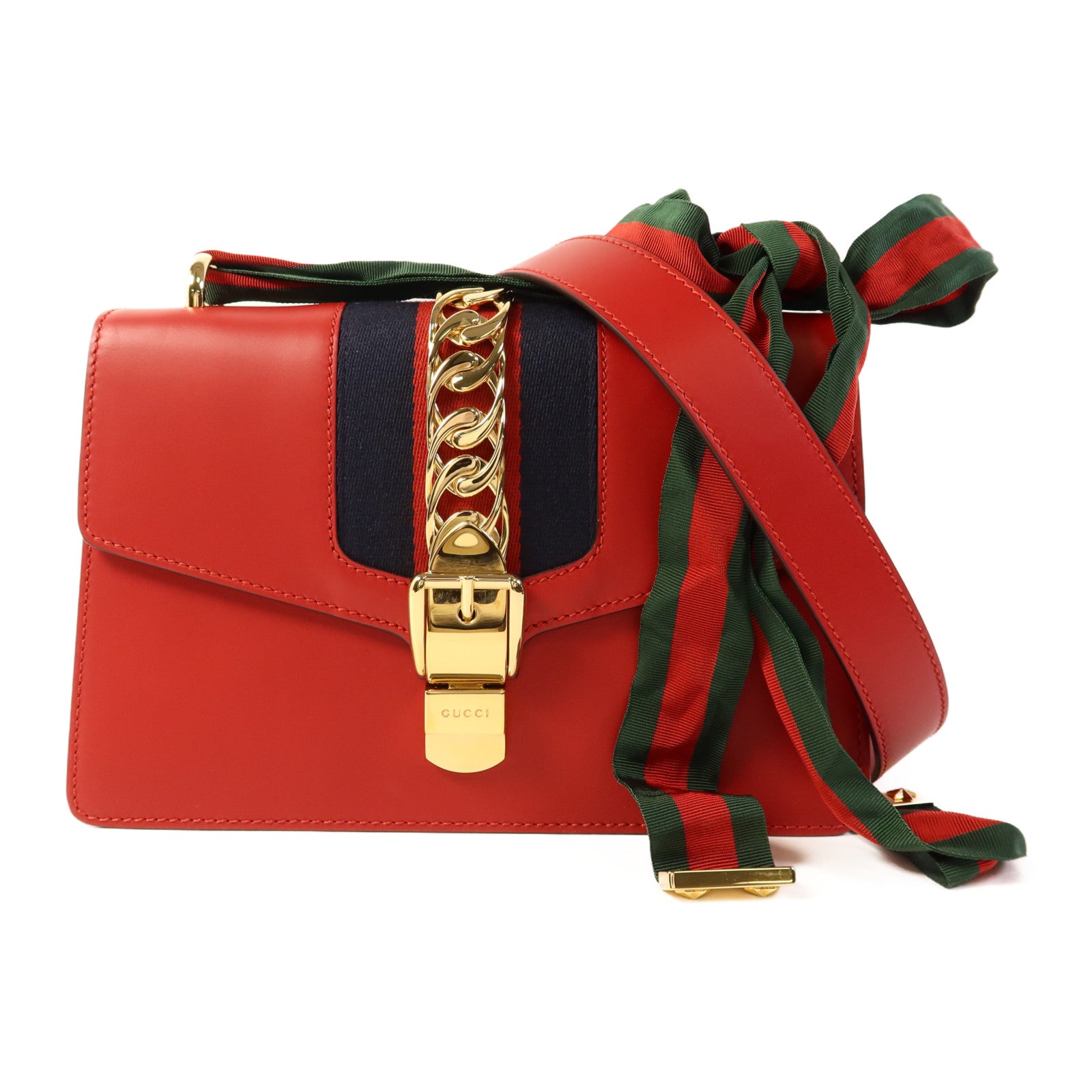 GUCCI 牛皮皮革Sylvie金扣手挽肩背兩用袋