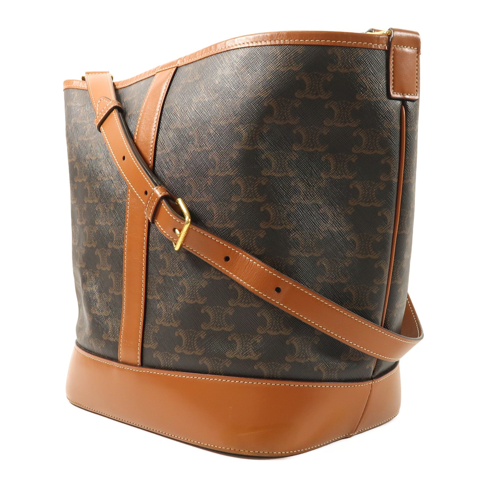 CELINE 塗層帆布Medium Bucket In Triomphe金扣肩背袋