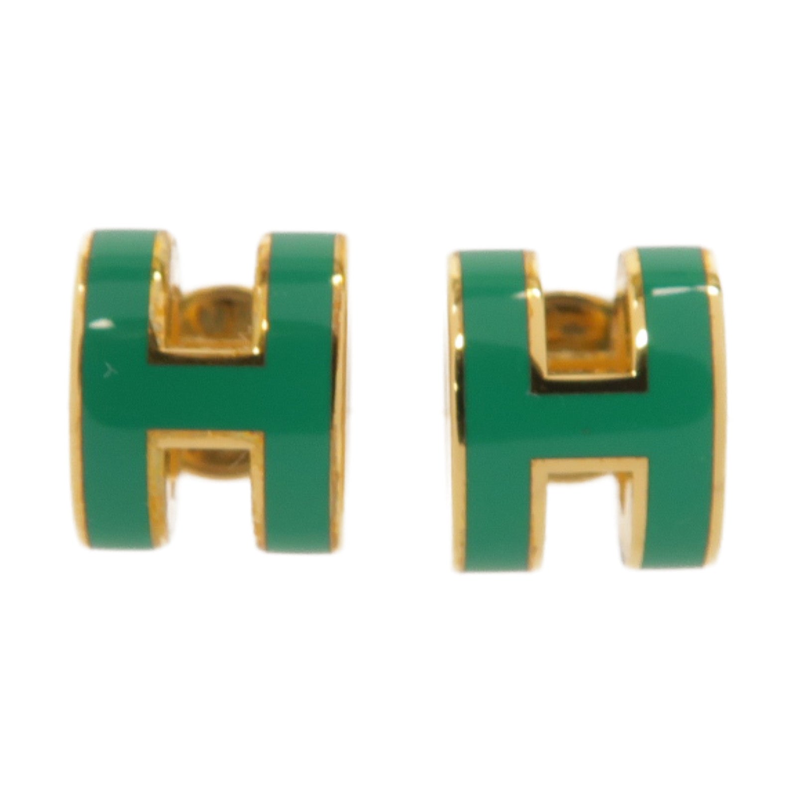 HERMES 金屬Mini Pop H Earrings耳環綠色/金色