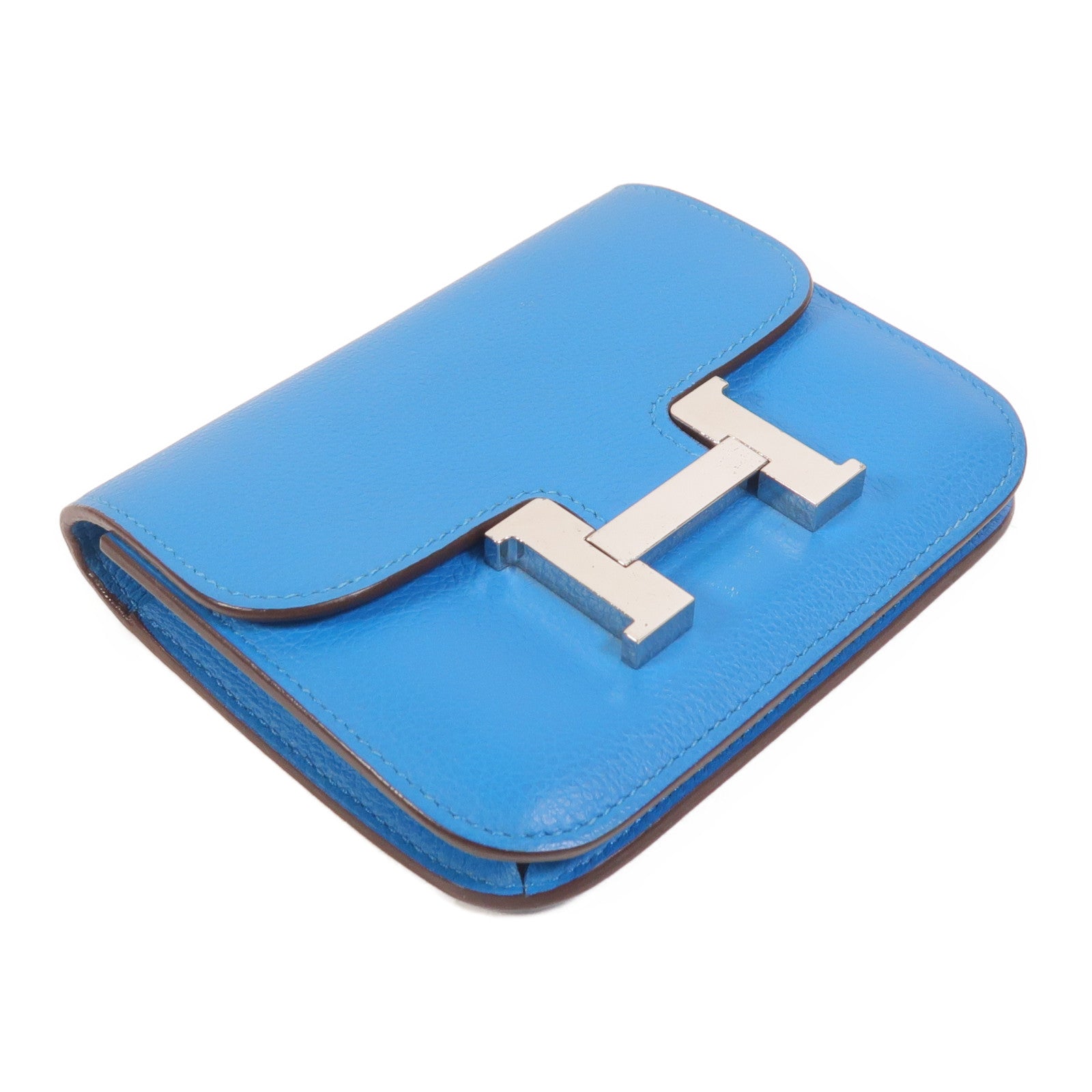 HERMES Evercolor皮革Constance Slim Wallet錢包Bleu Zanzibar