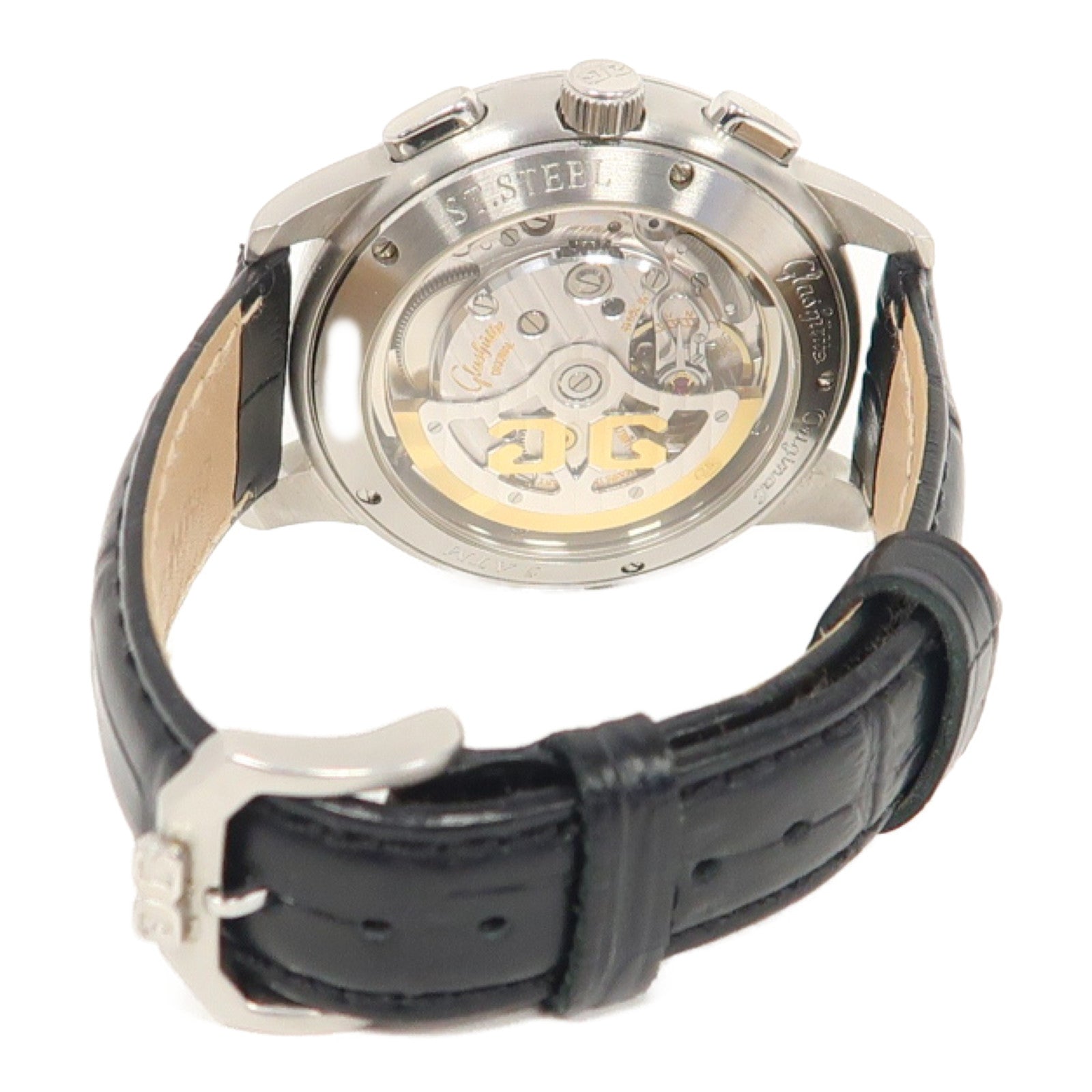 GLASHUTTE ORIGINAL Senator Chronograph不鏽鋼/皮革帶手錶自動機芯銀色