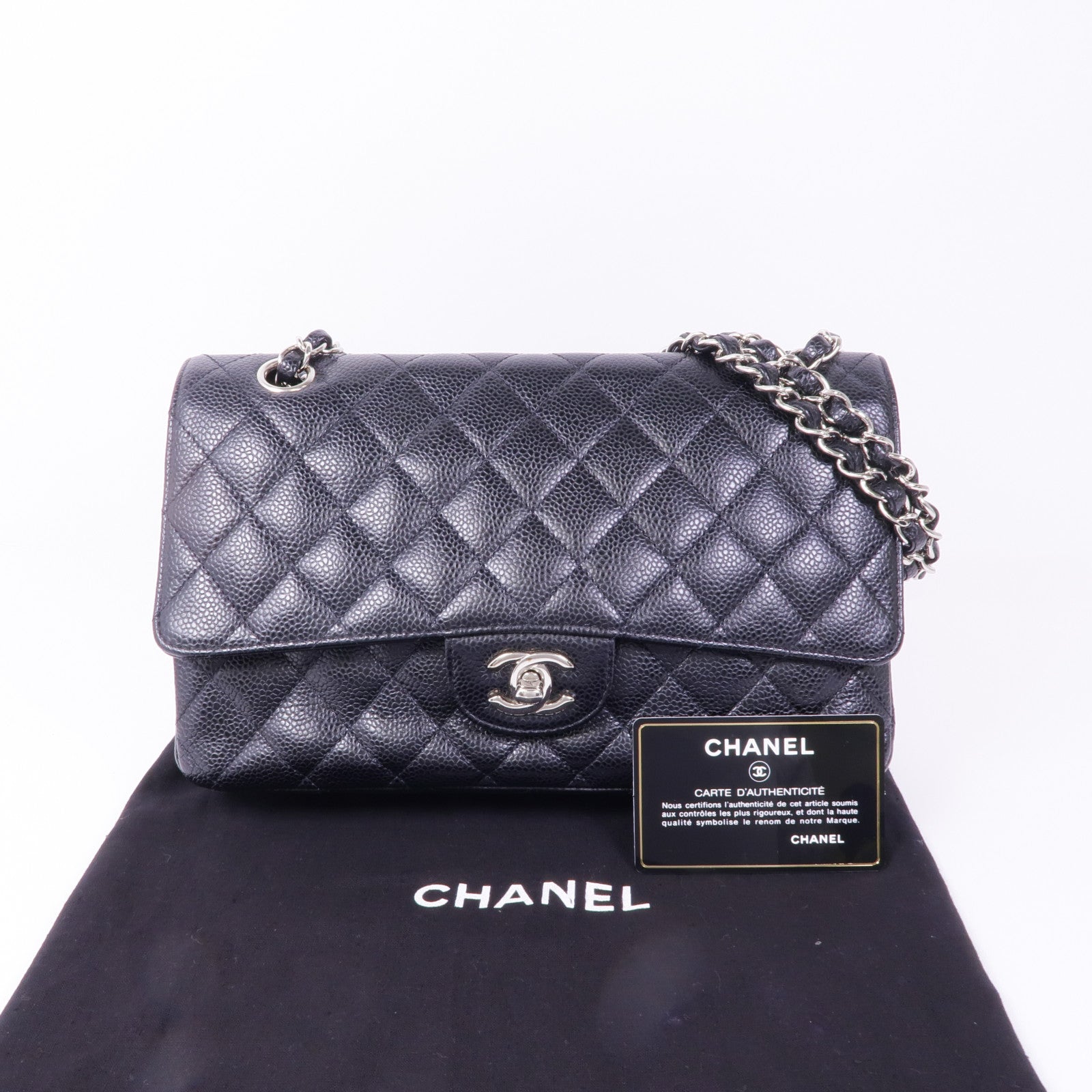 CHANEL 牛皮皮革Classic 25銀扣鏈帶肩背袋