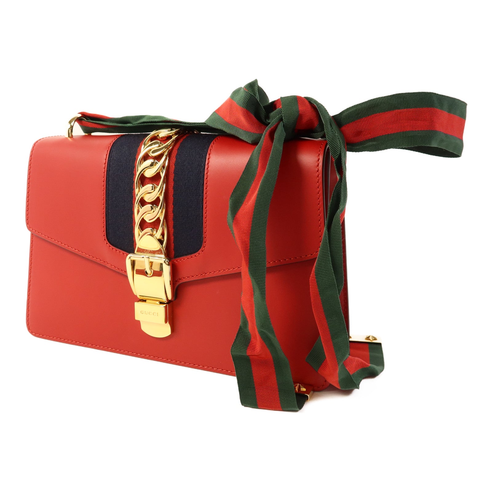 GUCCI 牛皮皮革Sylvie金扣手挽肩背兩用袋