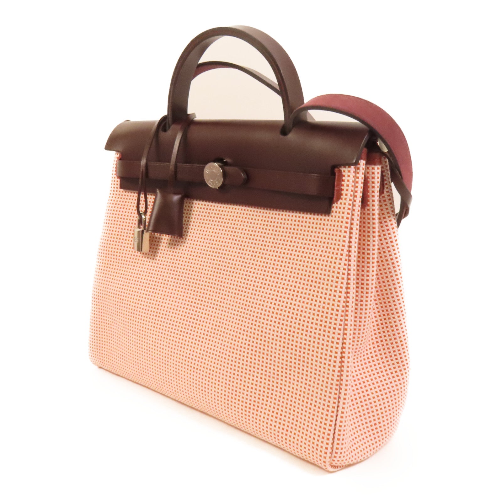 HERMES 帆布Herbag PM銀扣手挽肩背兩用袋Brique