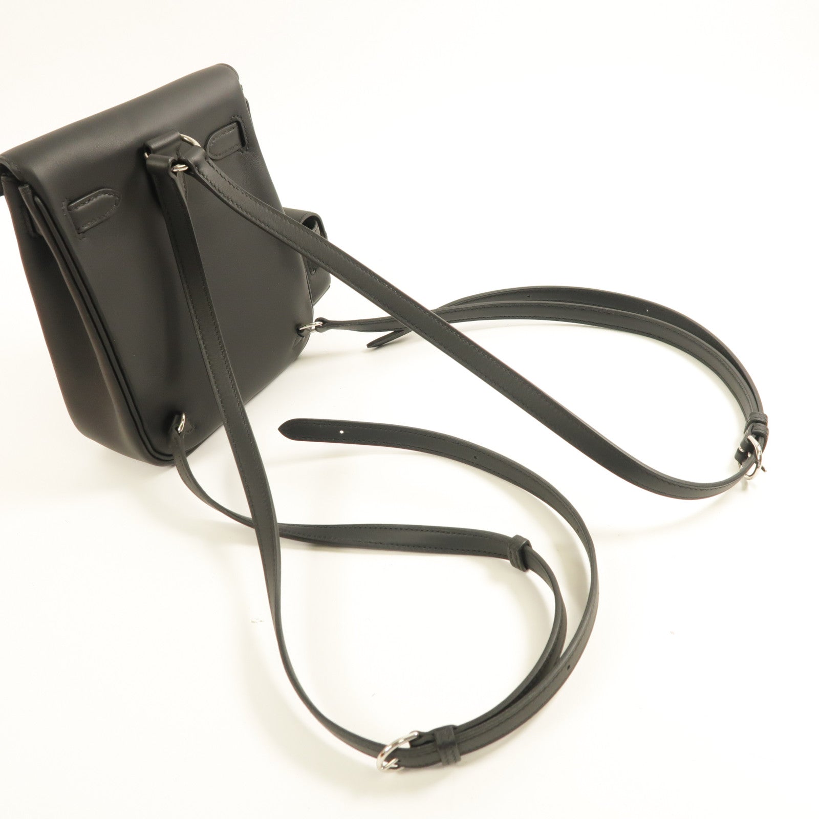 HERMES Swift皮革Kelly Jump銀扣背包Noir