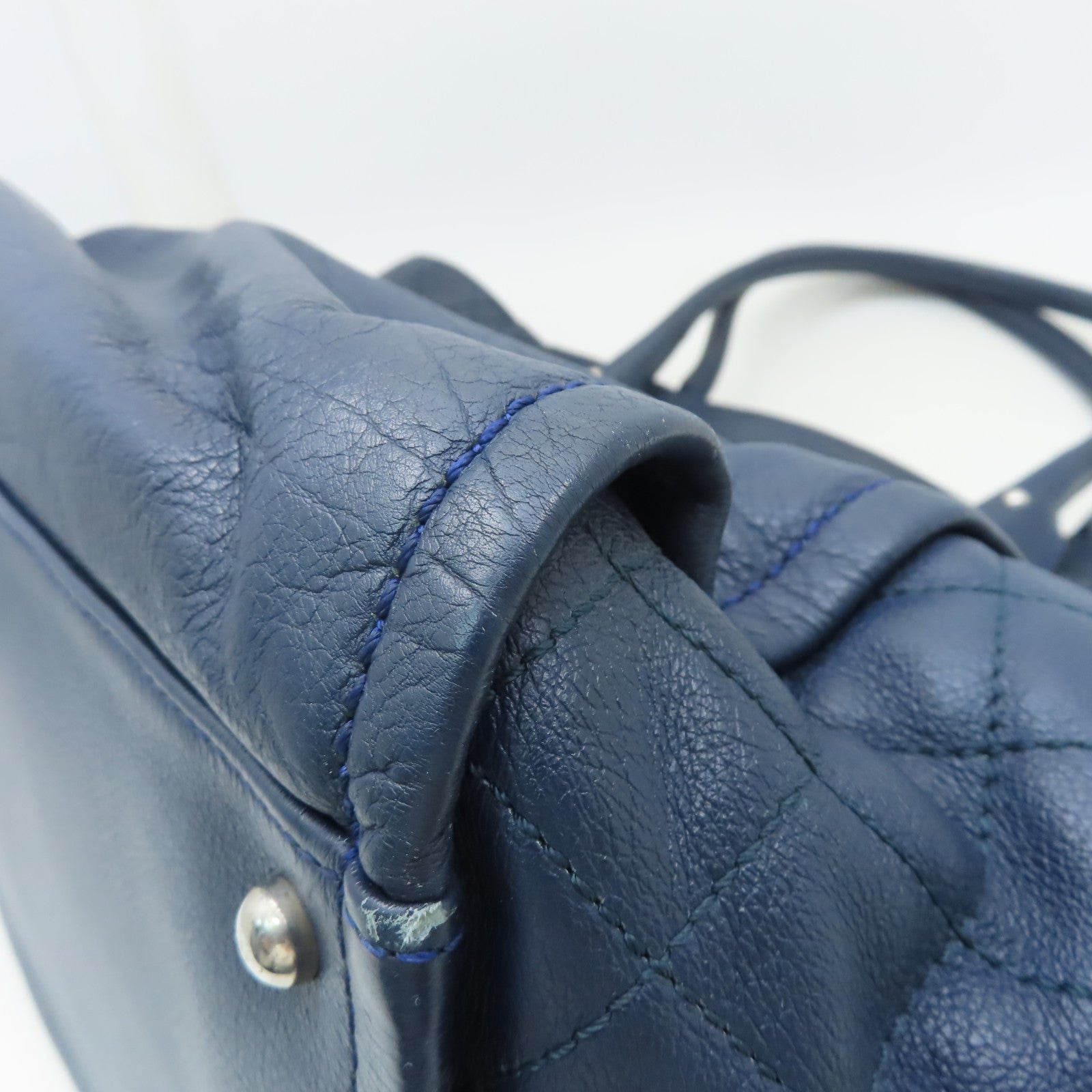 CHANEL 【激減優惠】牛皮皮革Totebag肩背袋銀扣藍色