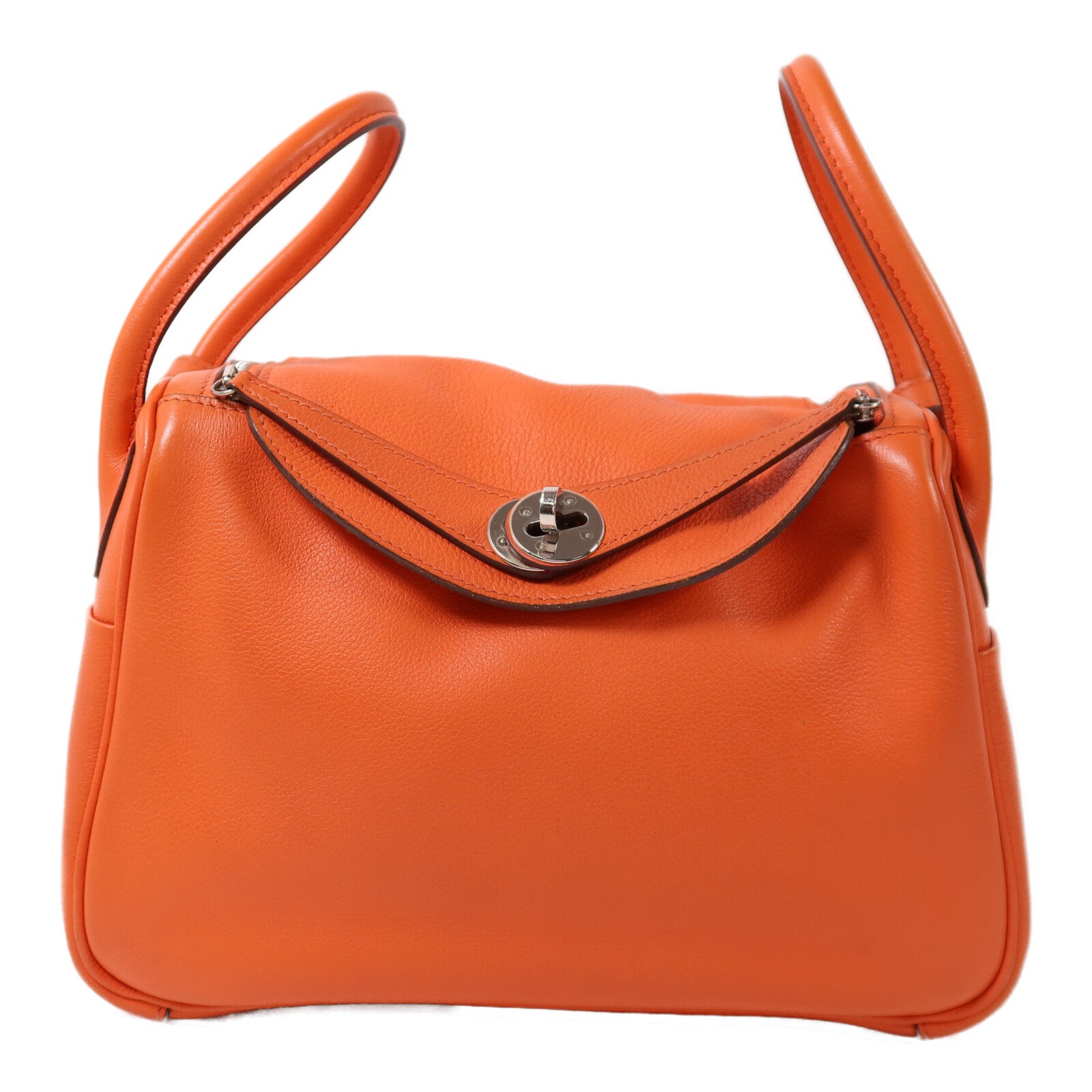 HERMES Evercolor皮革Lindy 26銀扣手挽肩背兩用袋Orange Poppy