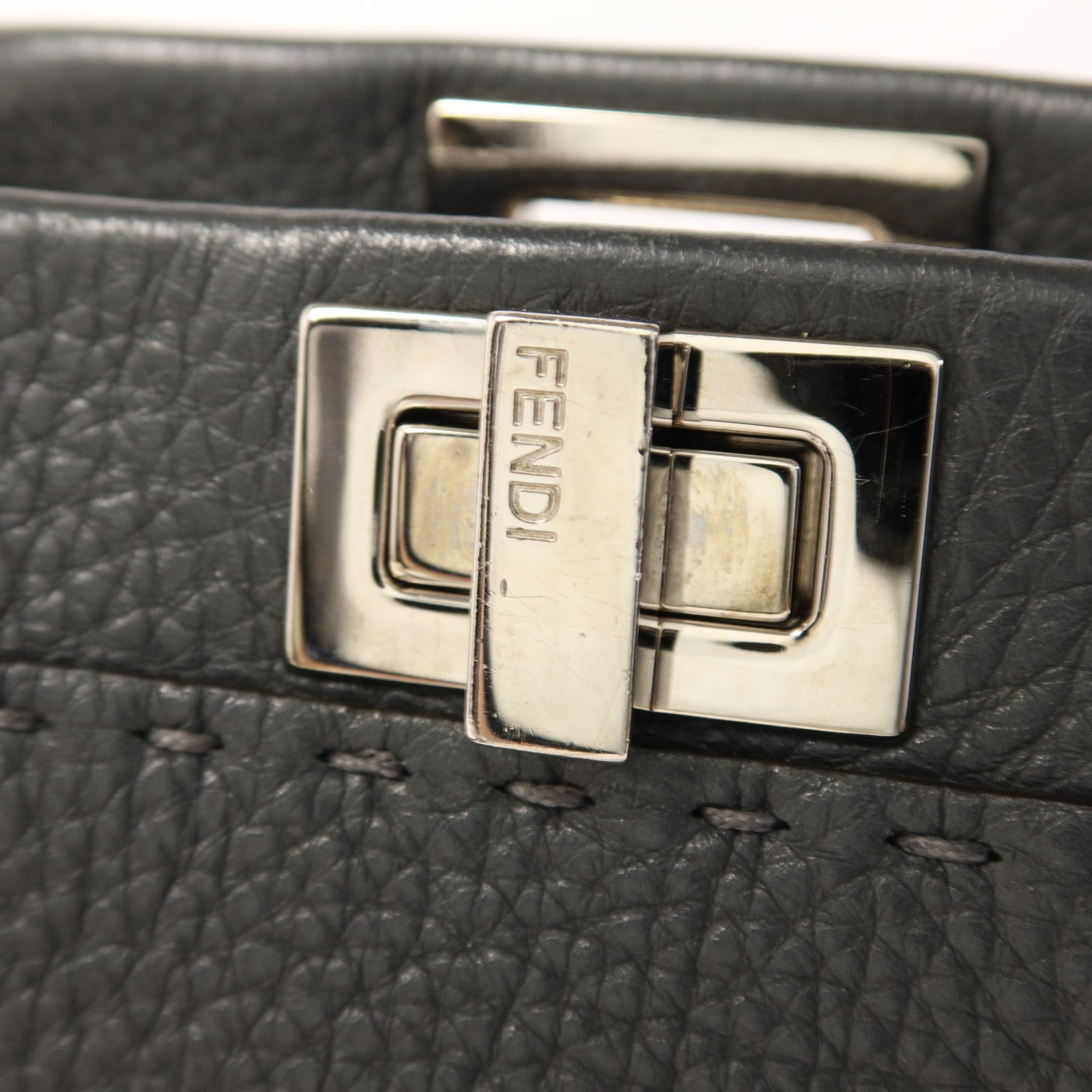 FENDI 蛇皮皮革/牛皮皮革Mini Peekaboo銀扣手挽肩背兩用袋