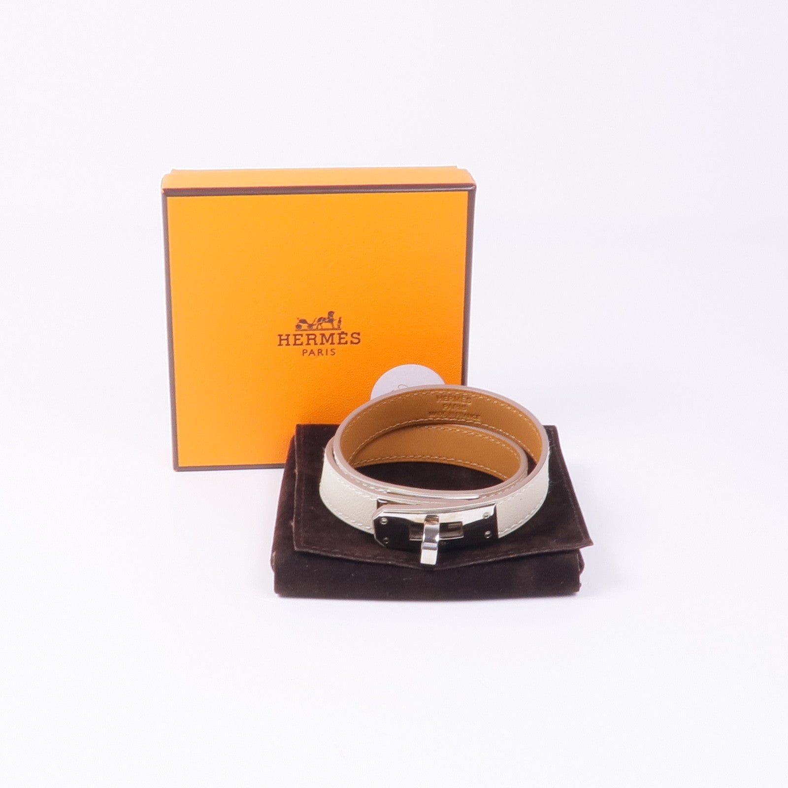 HERMES Swift皮革Kelly Double Tour Bracelet銀扣手帶