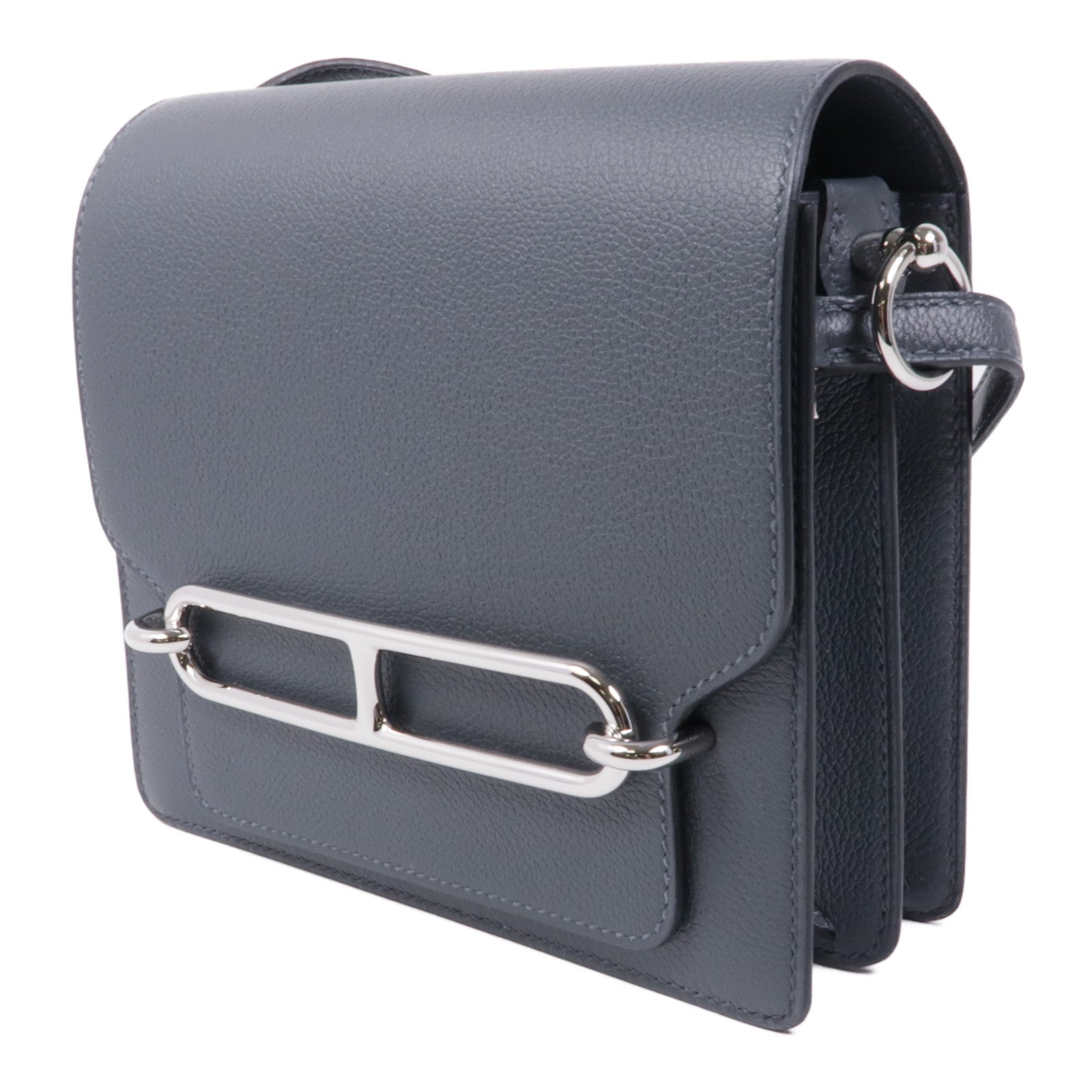 HERMES Evercolor皮革Mini Roulis銀扣肩背袋Gris Misty