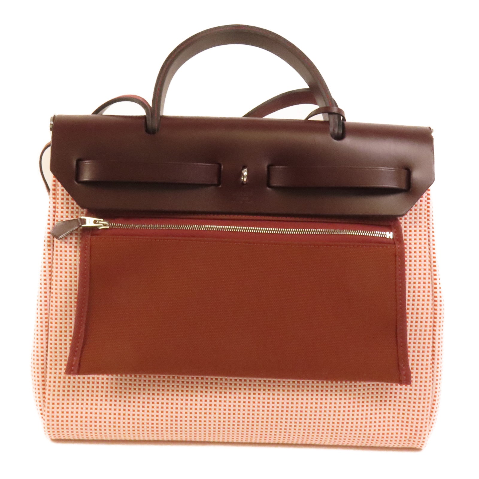 HERMES 帆布Herbag PM銀扣手挽肩背兩用袋Brique
