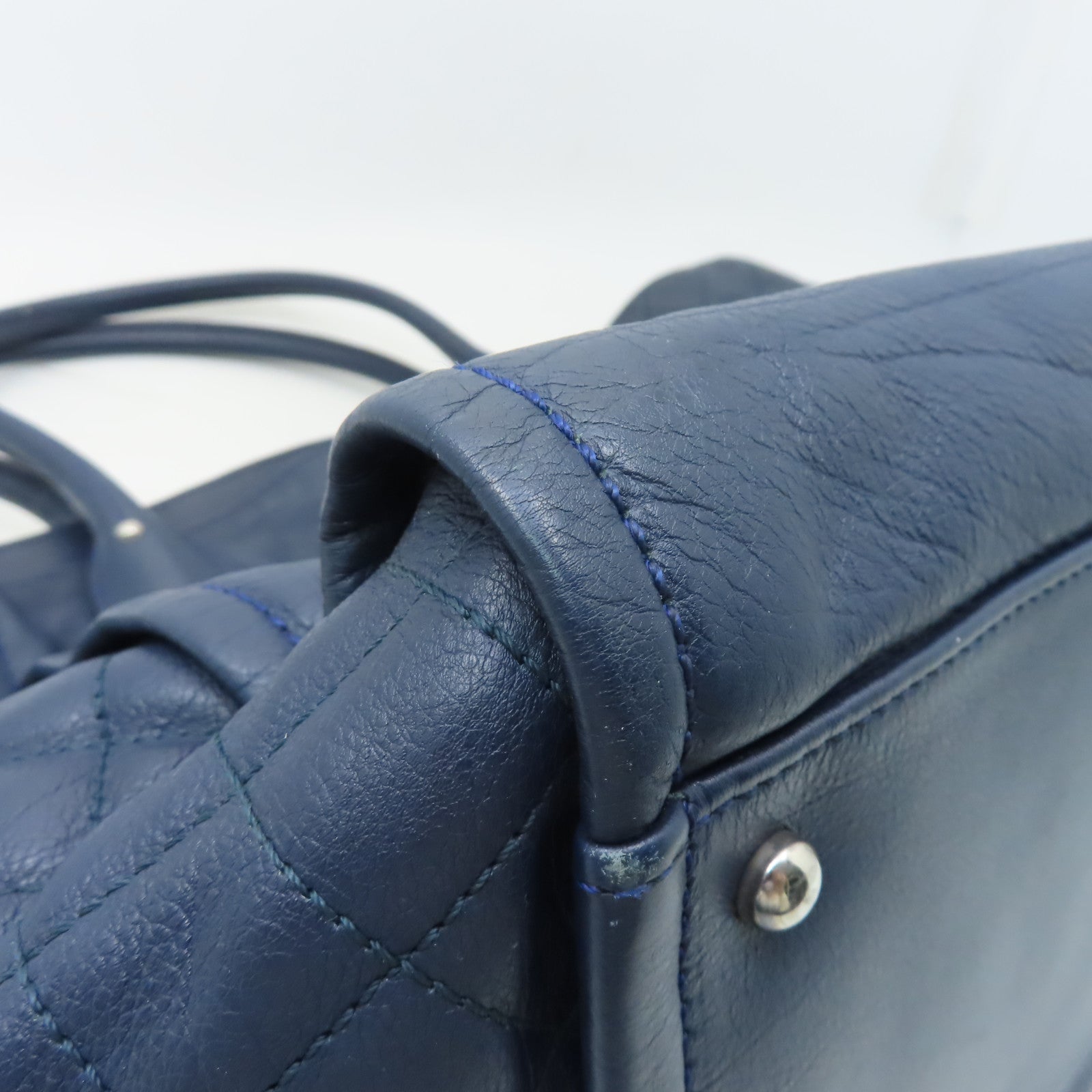 CHANEL 【激減優惠】牛皮皮革Totebag肩背袋銀扣藍色