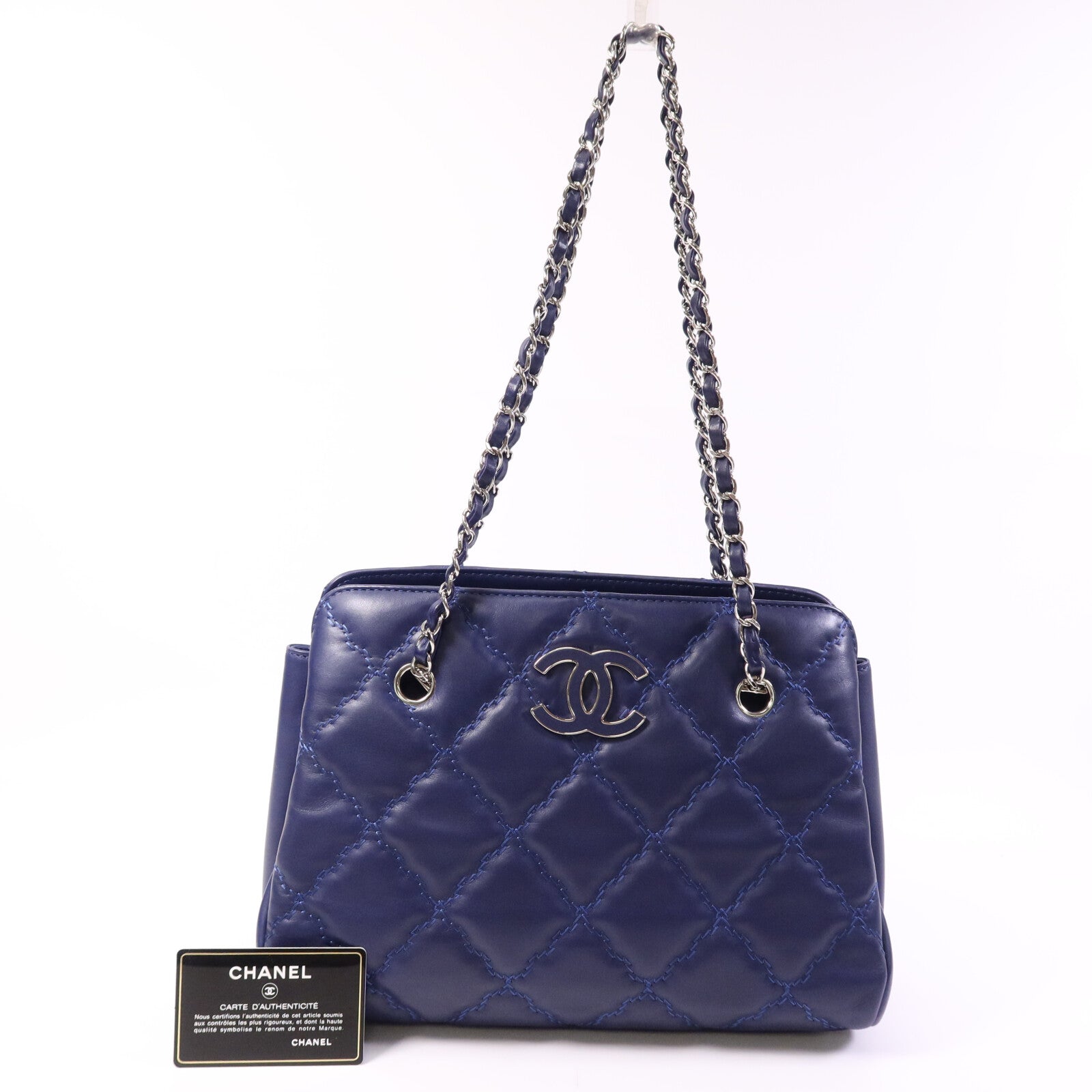CHANEL 牛皮皮革Chain Shoulder Bag銀扣鏈帶肩背袋