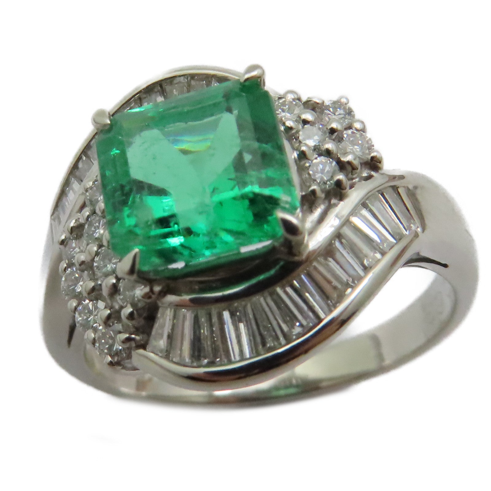 JEWELRY 【激減優惠】PT900鉑金Emerald Diamond Ring 1.62ct綠寶石/0.63ct鑽石戒指US#7.25