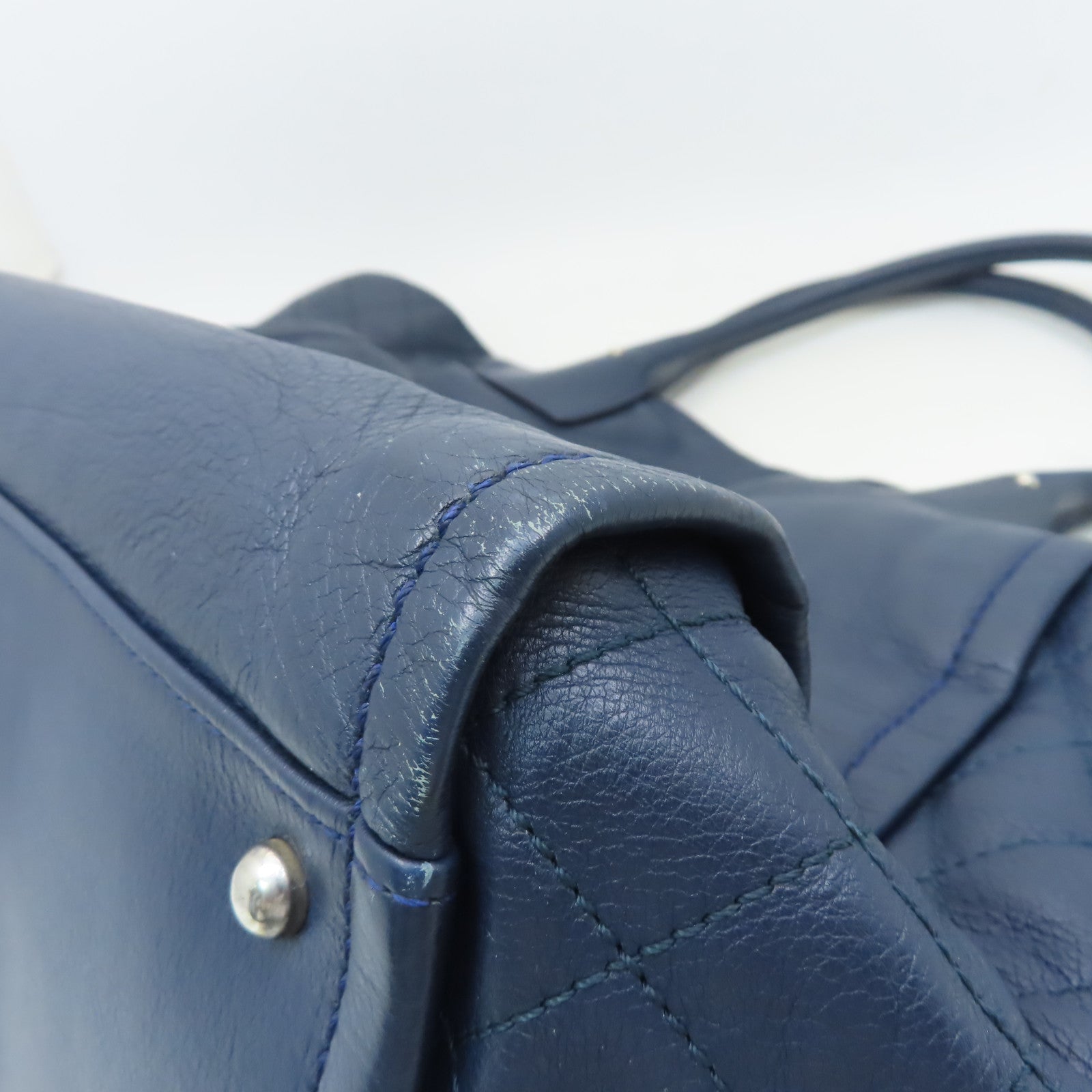 CHANEL 【激減優惠】牛皮皮革Totebag肩背袋銀扣藍色