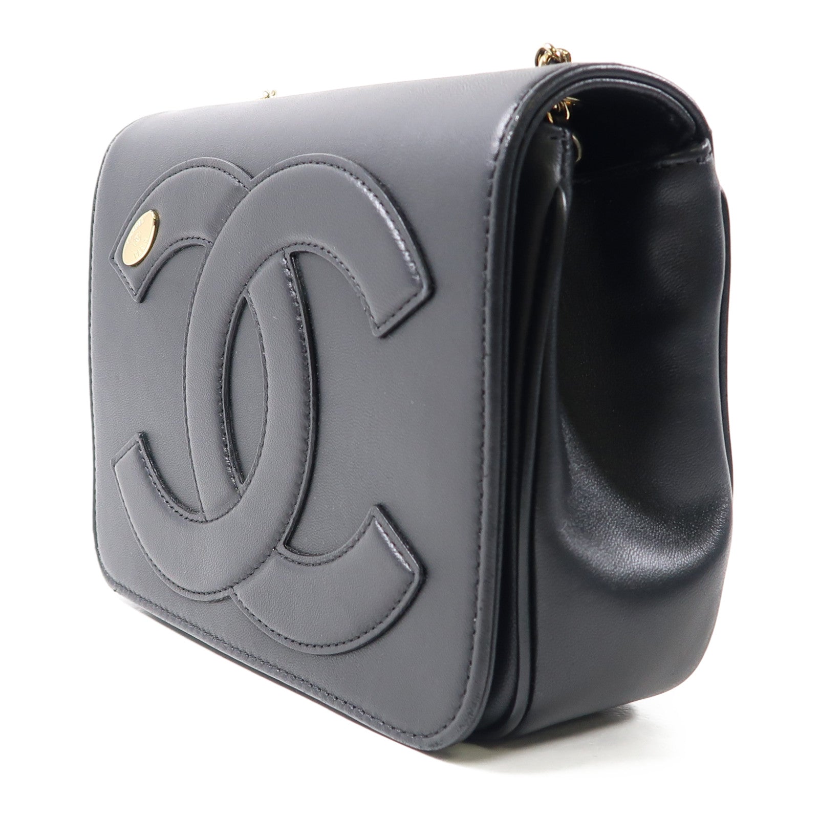 CHANEL 羊皮皮革Shoulder Bag金扣鏈帶肩背袋黑色