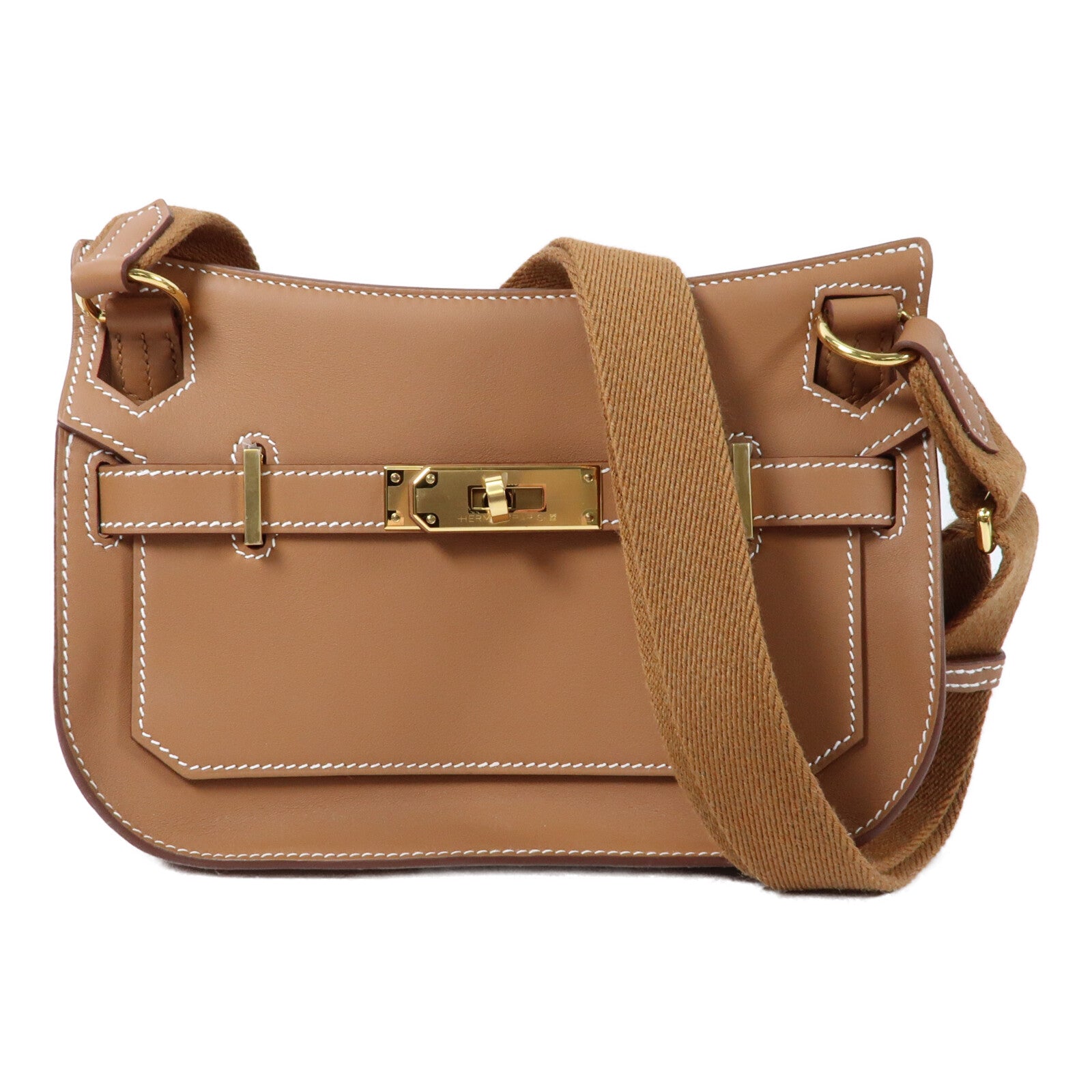HERMES Swift皮革Mini Jypsiere銀扣肩背袋Gold