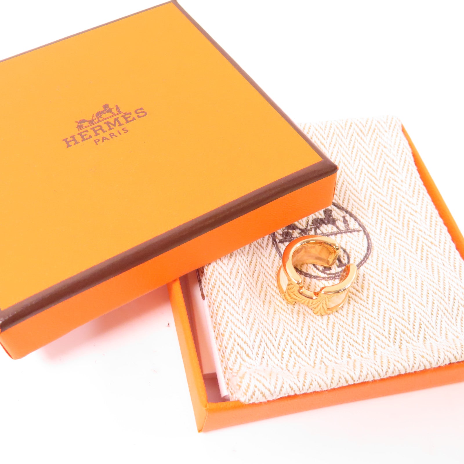 HERMES Metal/Epsom皮革 Olympe Ear Cuff耳環白色/金色