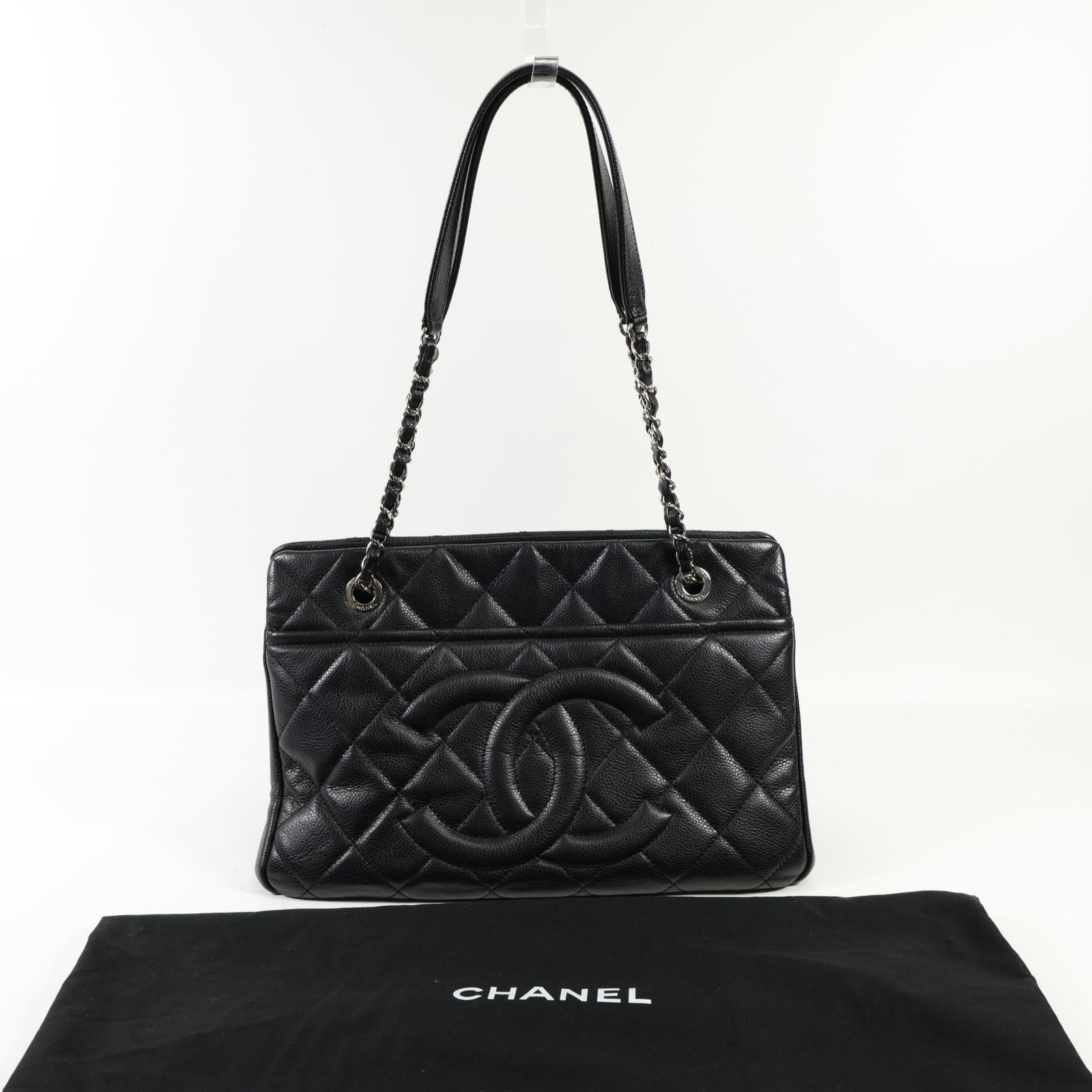 CHANEL 牛皮皮革Totebag銀扣手挽袋