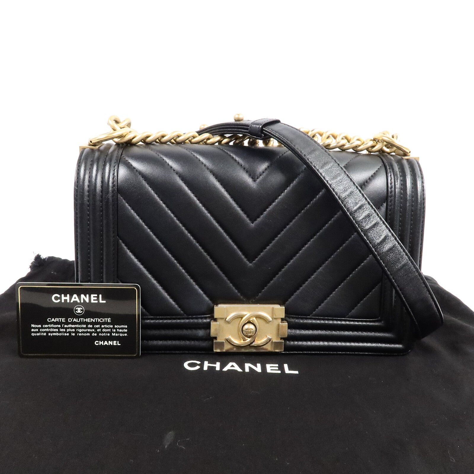 CHANEL 牛皮皮革Boy 25 Chevron鏈帶肩背袋